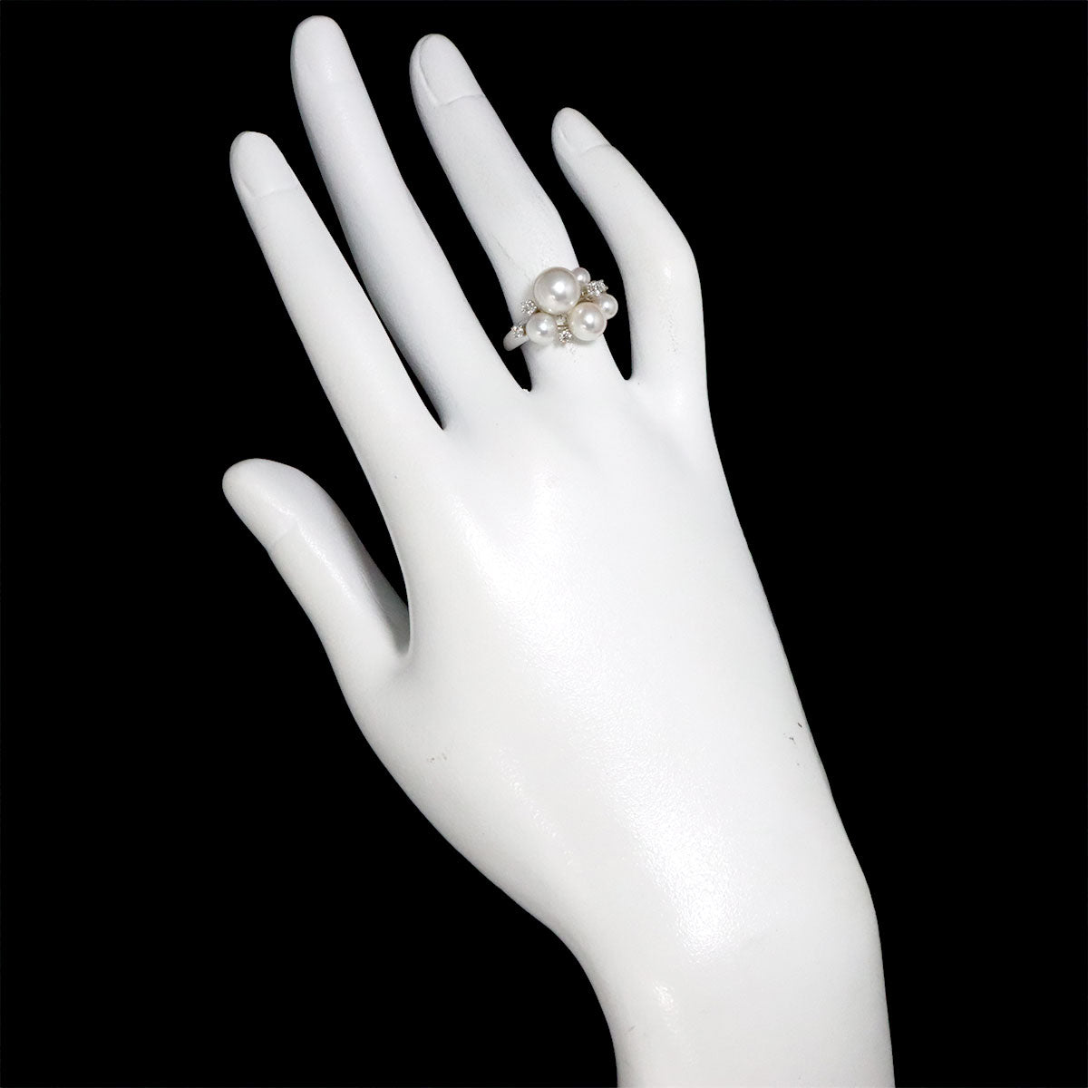 Akoya Pearl 7.7-3.7mm Diamond 0.15ct Ring 18K WG 750 5.5-5.75(US)