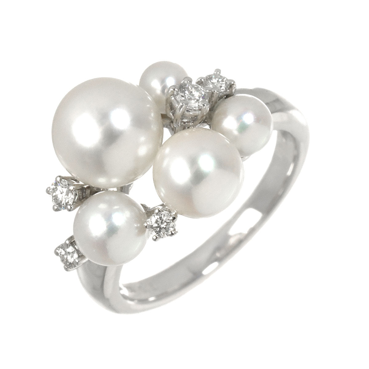 Akoya Pearl 7.7-3.7mm Diamond 0.15ct Ring 18K WG 750 5.5-5.75(US)