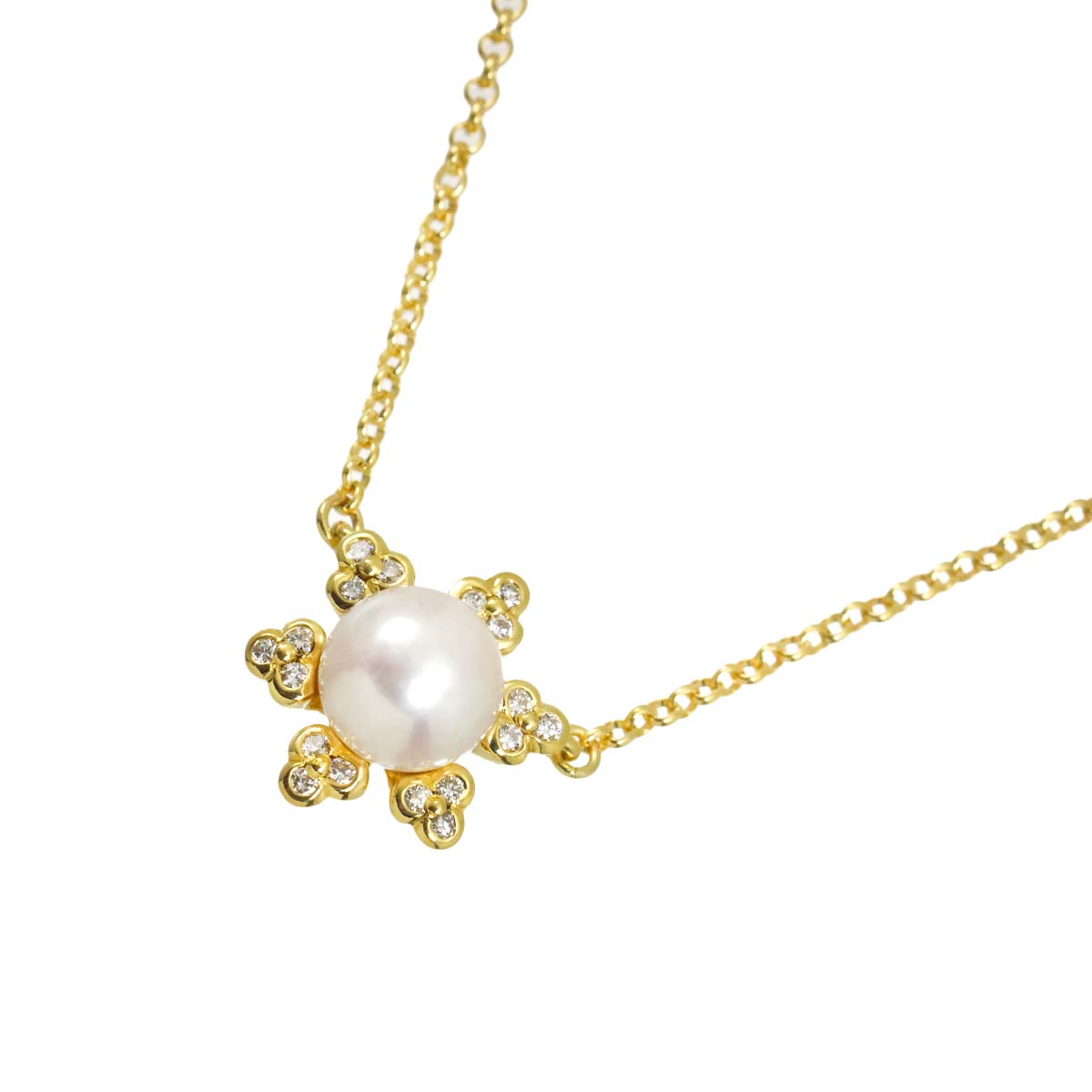 Akoya Pearl 7.0mm Diamond Necklace K18 YG 750