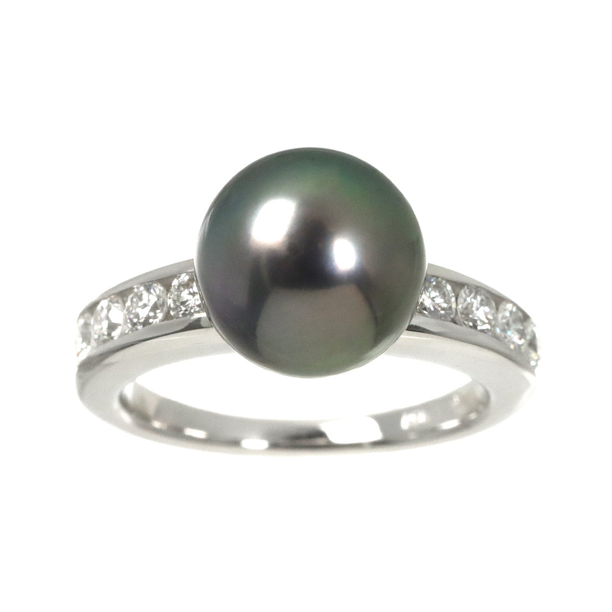 BlackPearl 10.2mm Diamond Ring 18KWG 5.75-6(US)