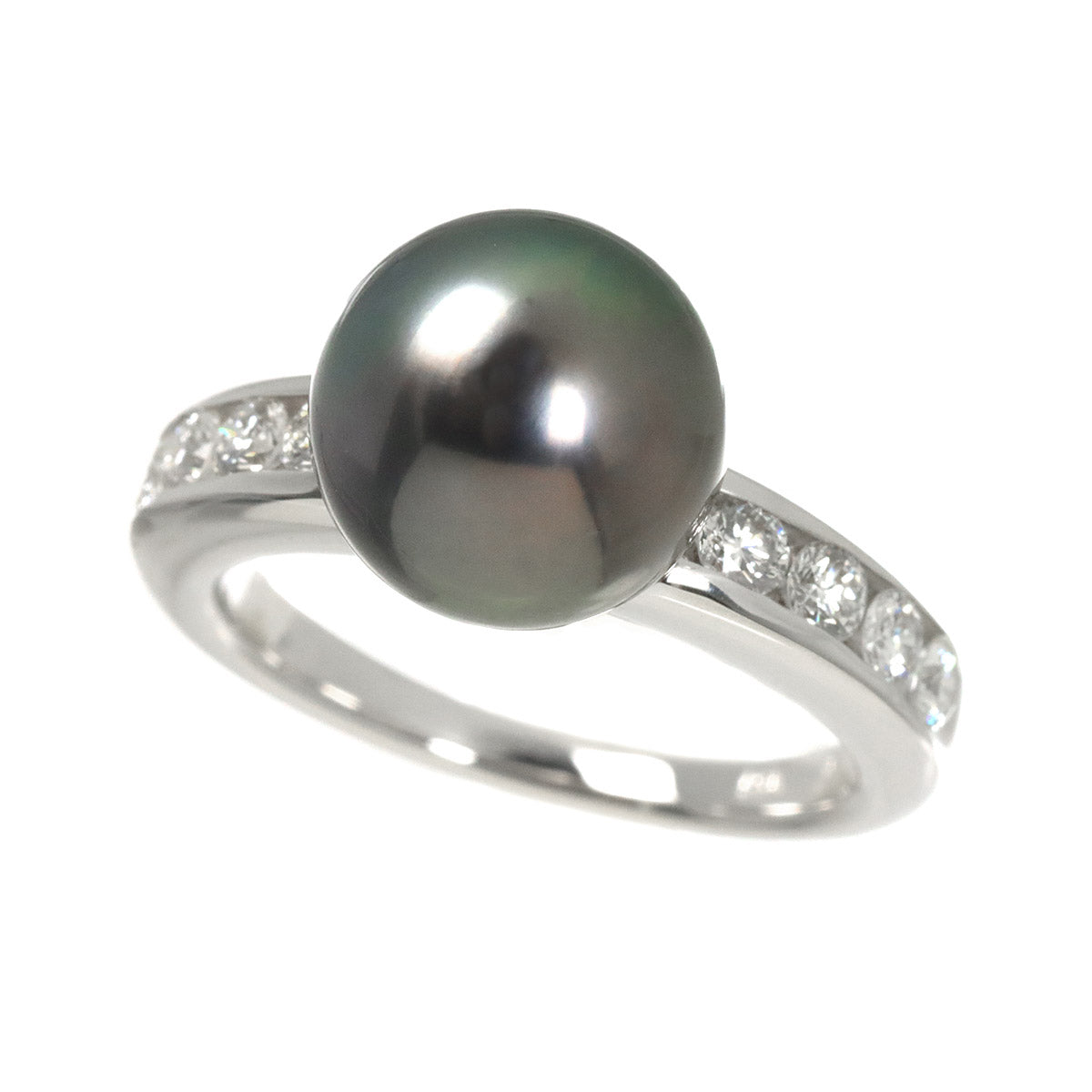 BlackPearl 10.2mm Diamond Ring 18KWG 5.75-6(US)
