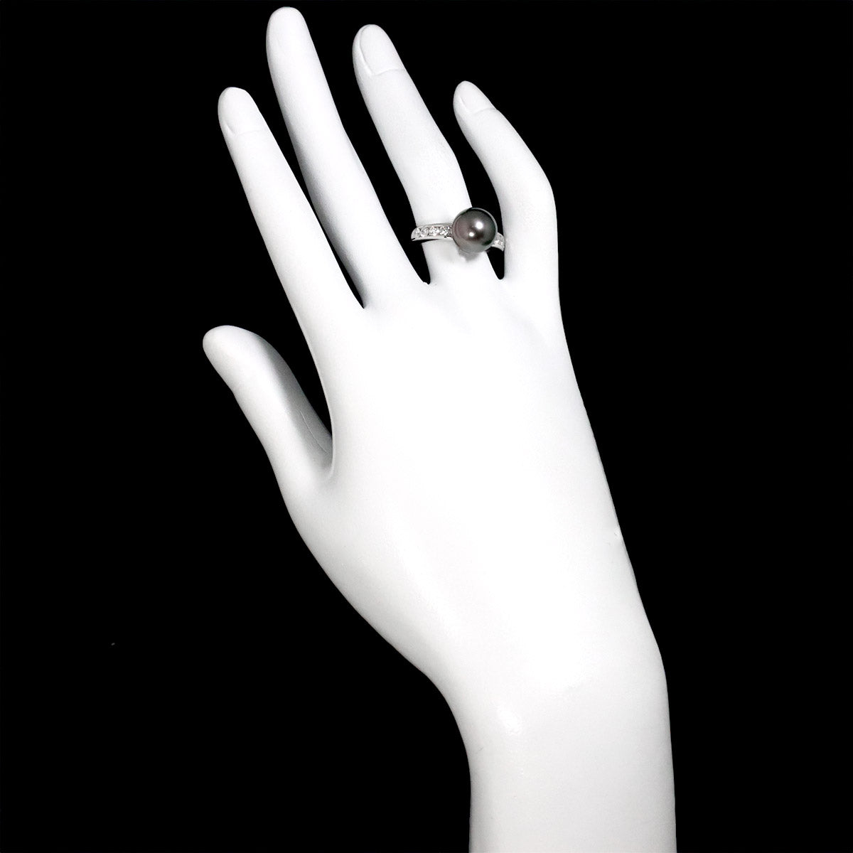 BlackPearl 10.2mm Diamond Ring 18KWG 5.75-6(US)
