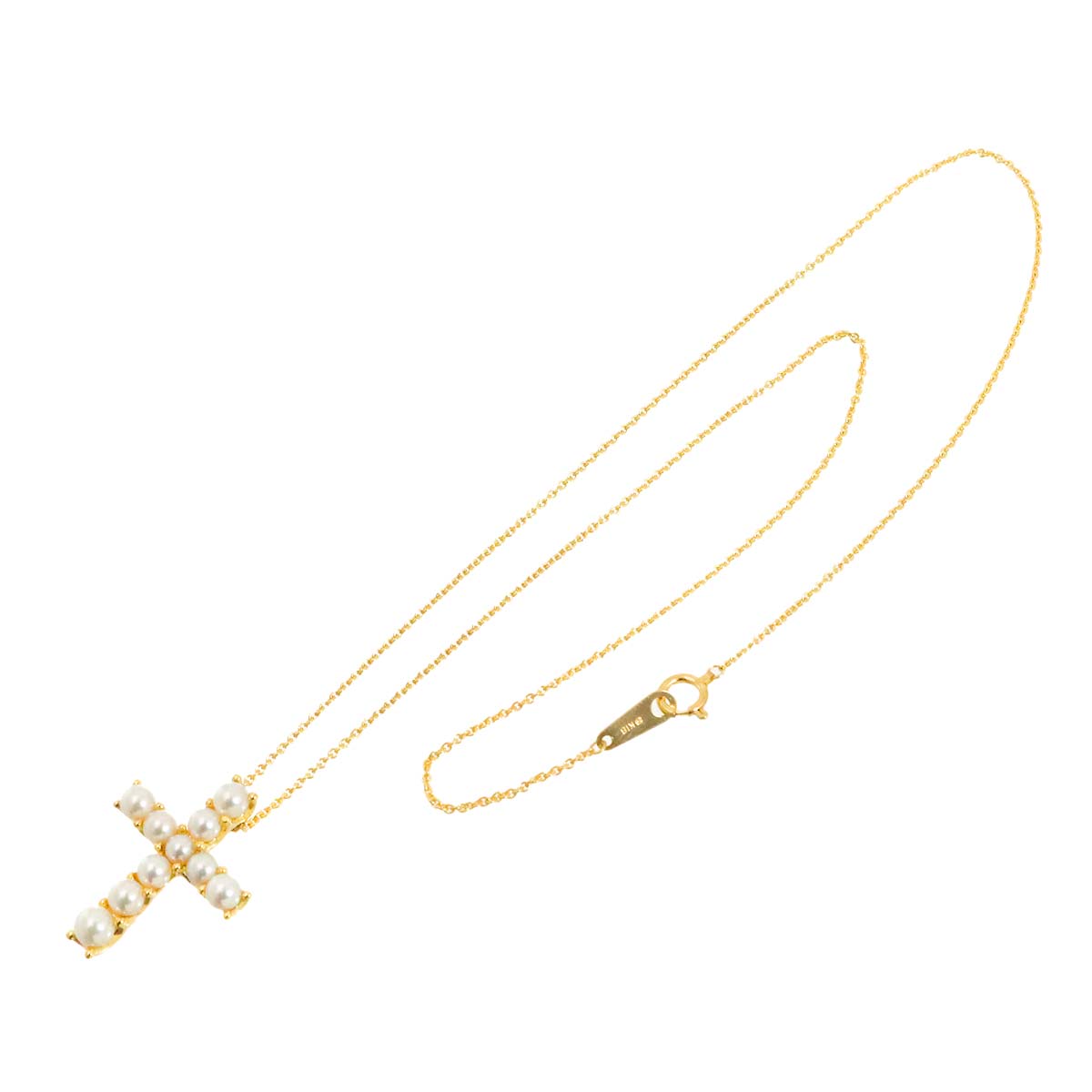 Baby Pearl 4.4-3.0mm Cross Necklace 18K YG 750