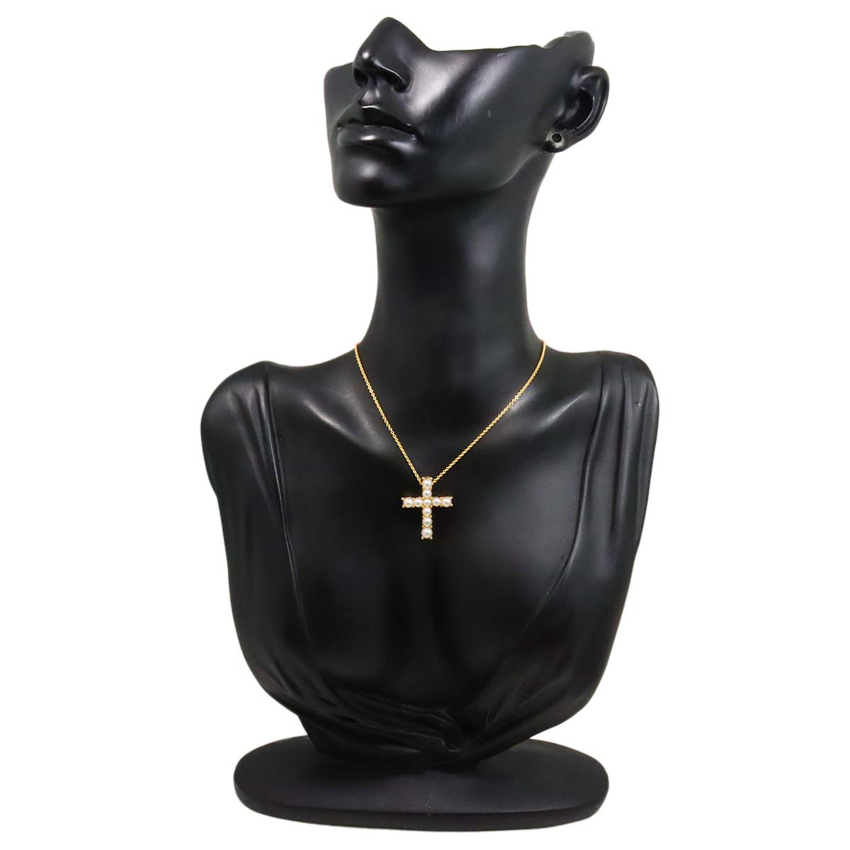 Baby Pearl 4.4-3.0mm Cross Necklace 18K YG 750