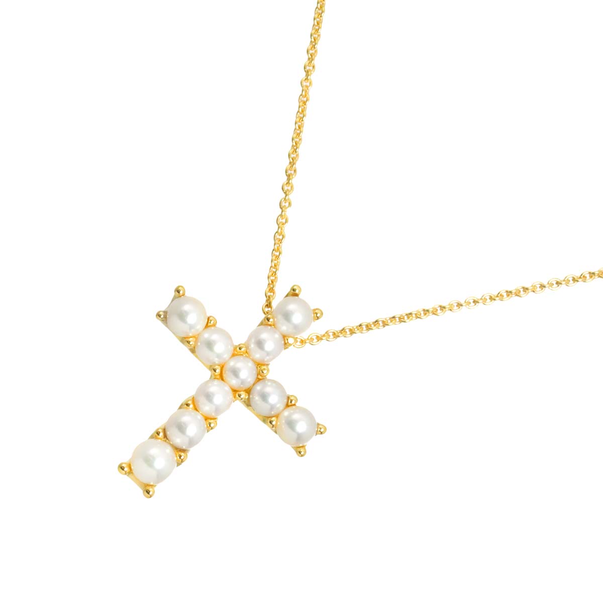 Baby Pearl 4.4-3.0mm Cross Necklace 18K YG 750