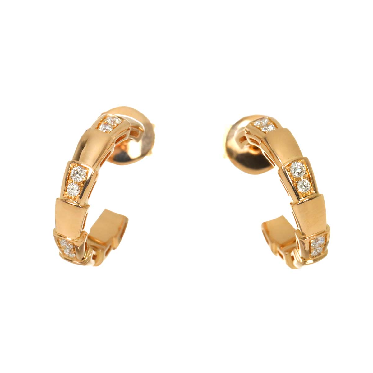 BVLGARI Serpenti Diamond Earrings Pierced 18K Pink Gold 750
