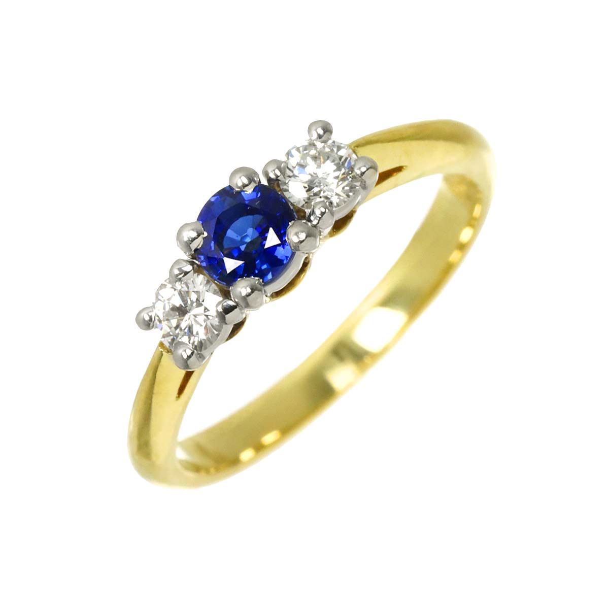 Sapphire Diamond Ring 18K YG 750 Pt size4.75-5(US)
