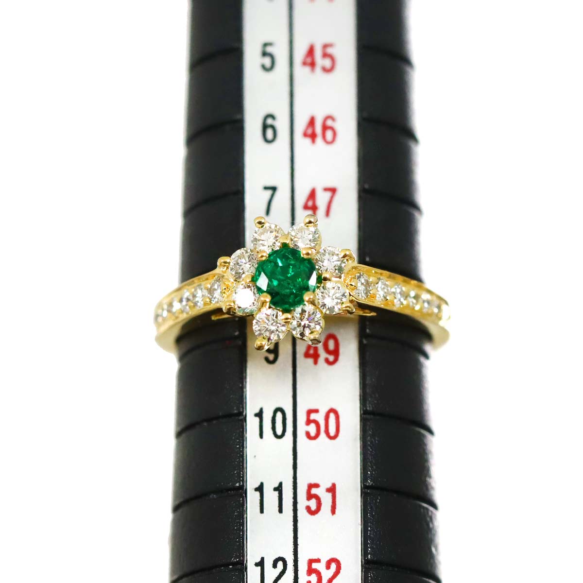 Emerald Diamond Ring 18K Yellow Gold 750 Size4.5(US)