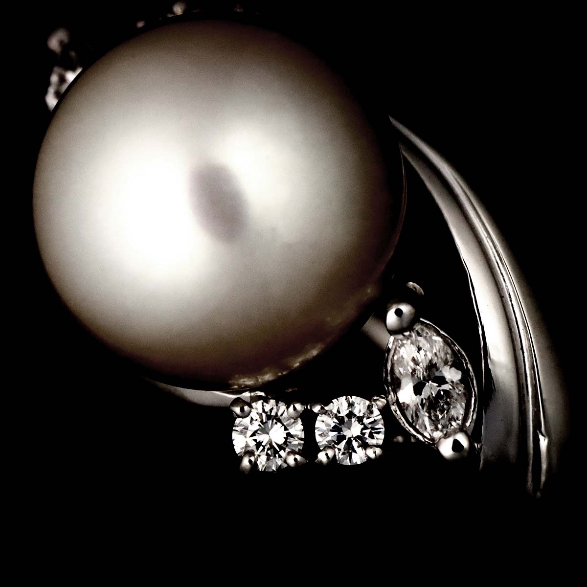 Akoya Pearl 9.3mm Diamond Ring Platinum size7.25-7.5(US)