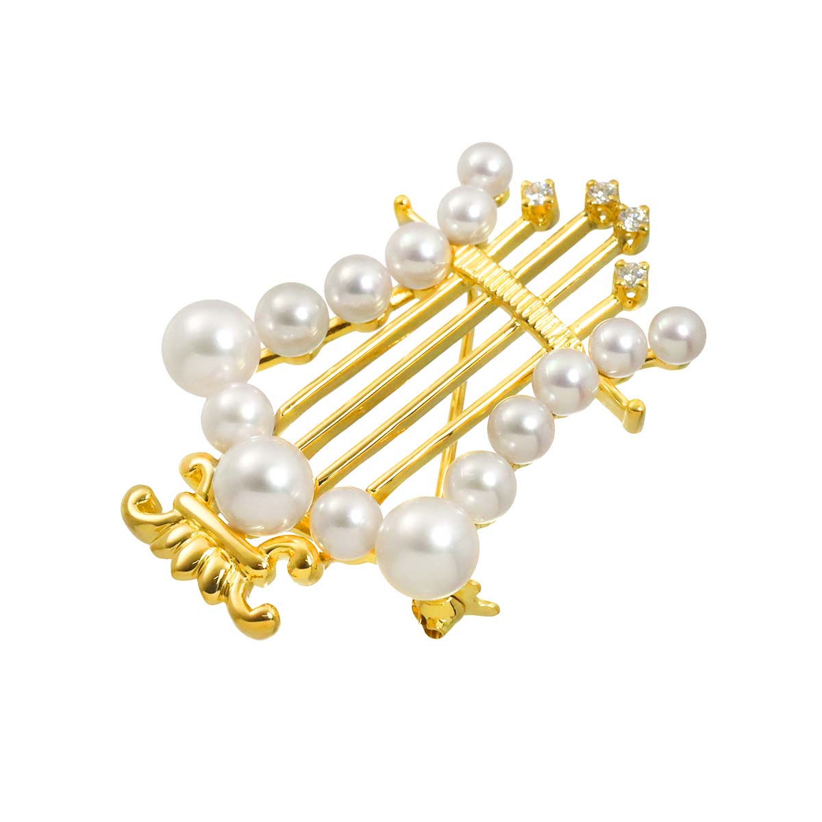 Akoya pearl 6.2-3.6mm Diamond Brooch 18K Yellow Gold 750