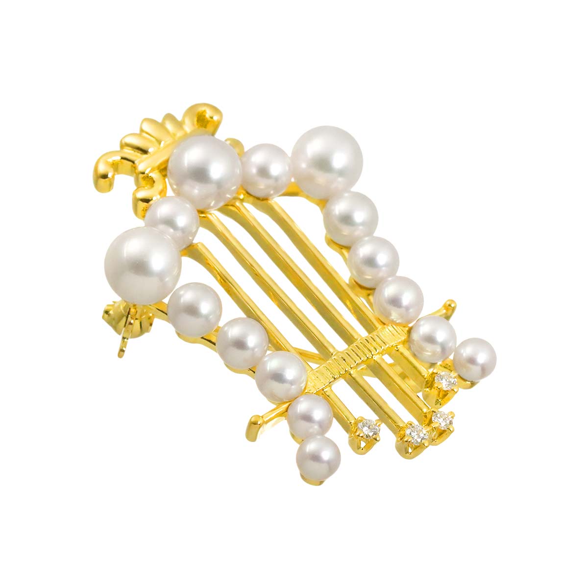 Akoya pearl 6.2-3.6mm Diamond Brooch 18K Yellow Gold 750