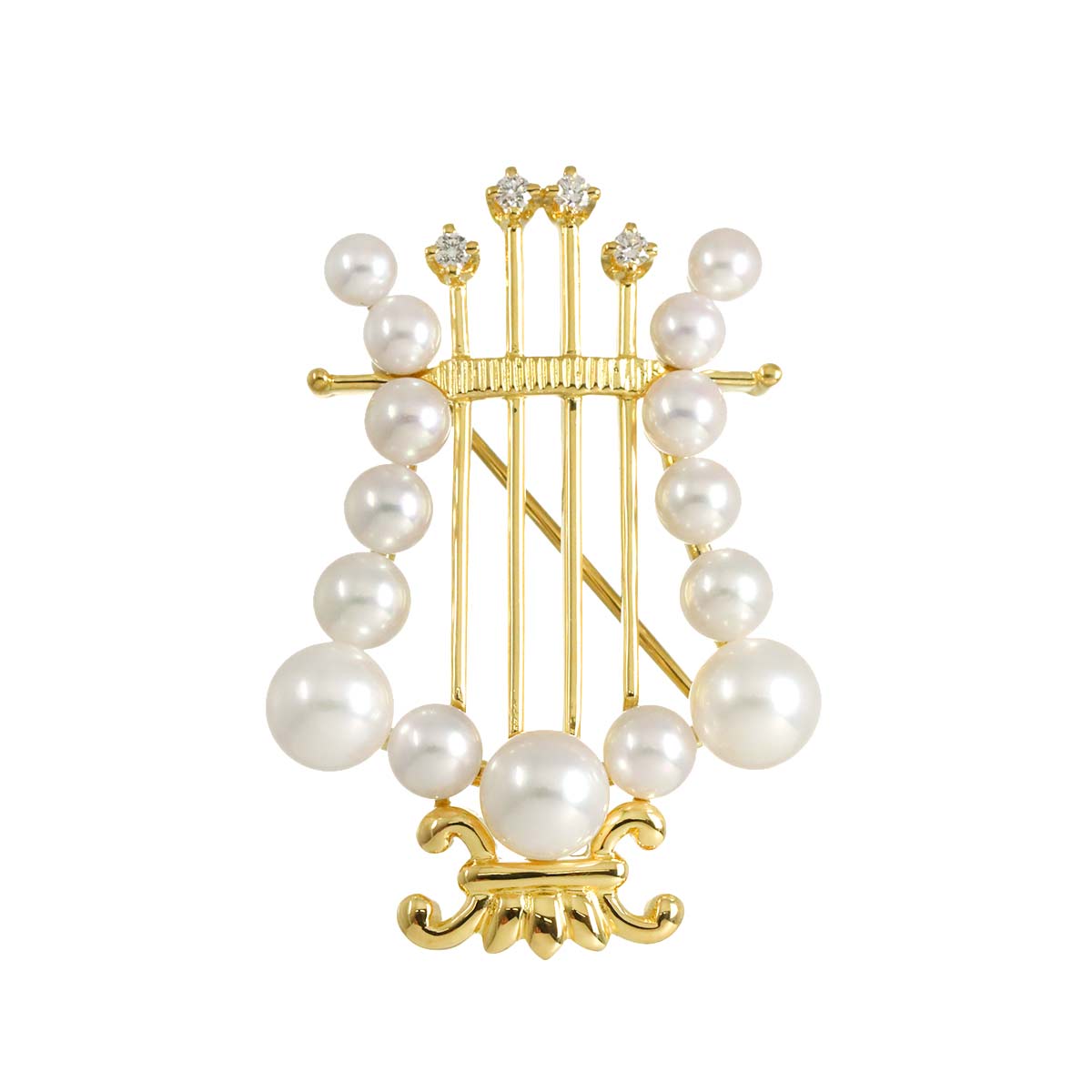 Akoya pearl 6.2-3.6mm Diamond Brooch 18K Yellow Gold 750