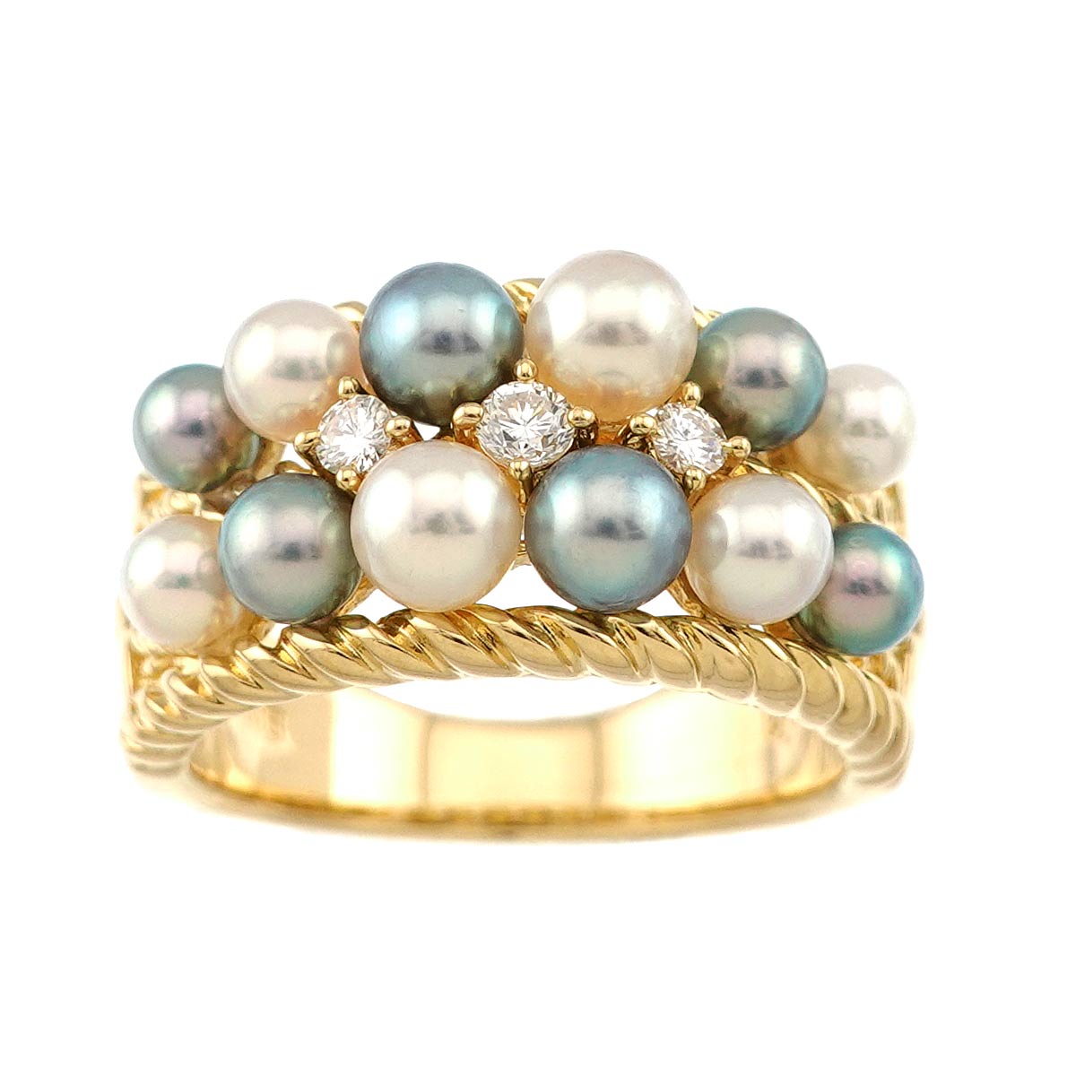 Akoya Pearl Diamond 0.12ct Ring 18K YG Size5.5-5.75(US)