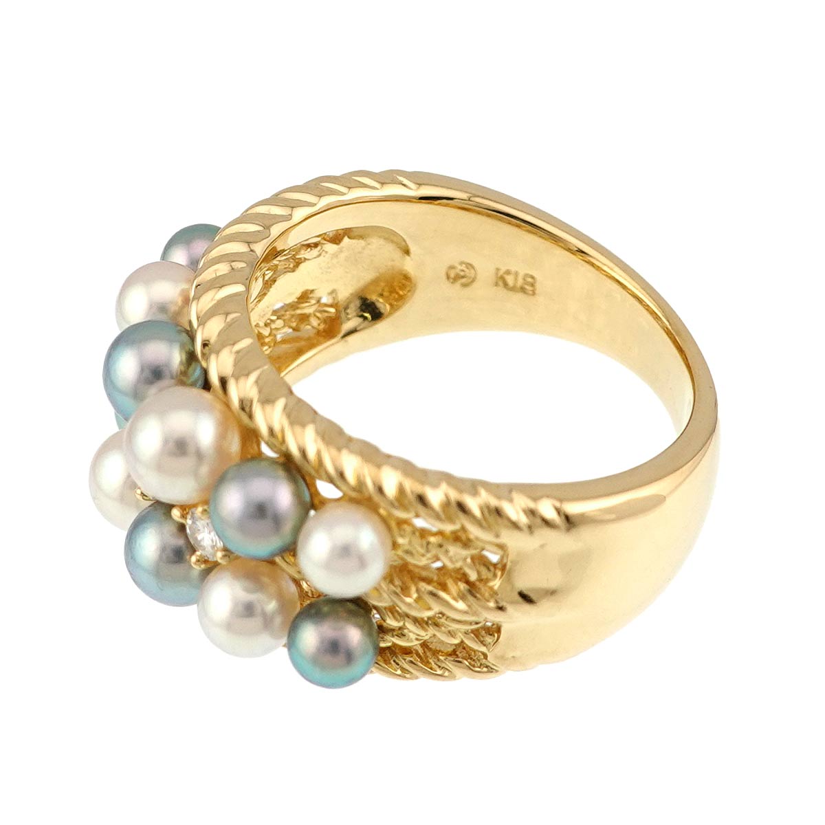 Akoya Pearl Diamond 0.12ct Ring 18K YG Size5.5-5.75(US)