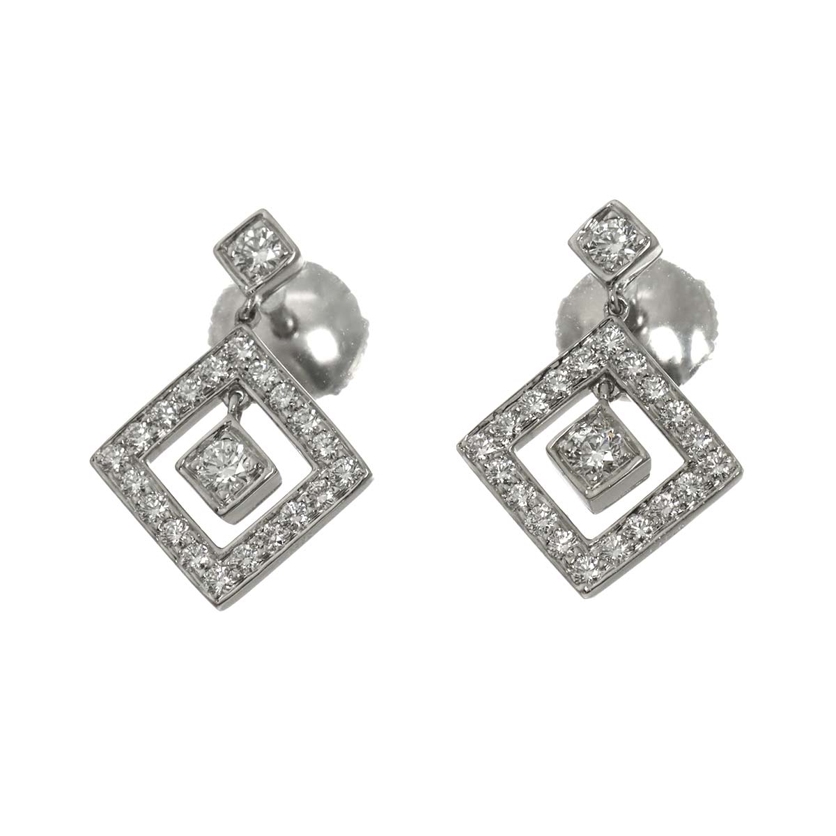 Open Square Diamond Earrings Pierced Pt