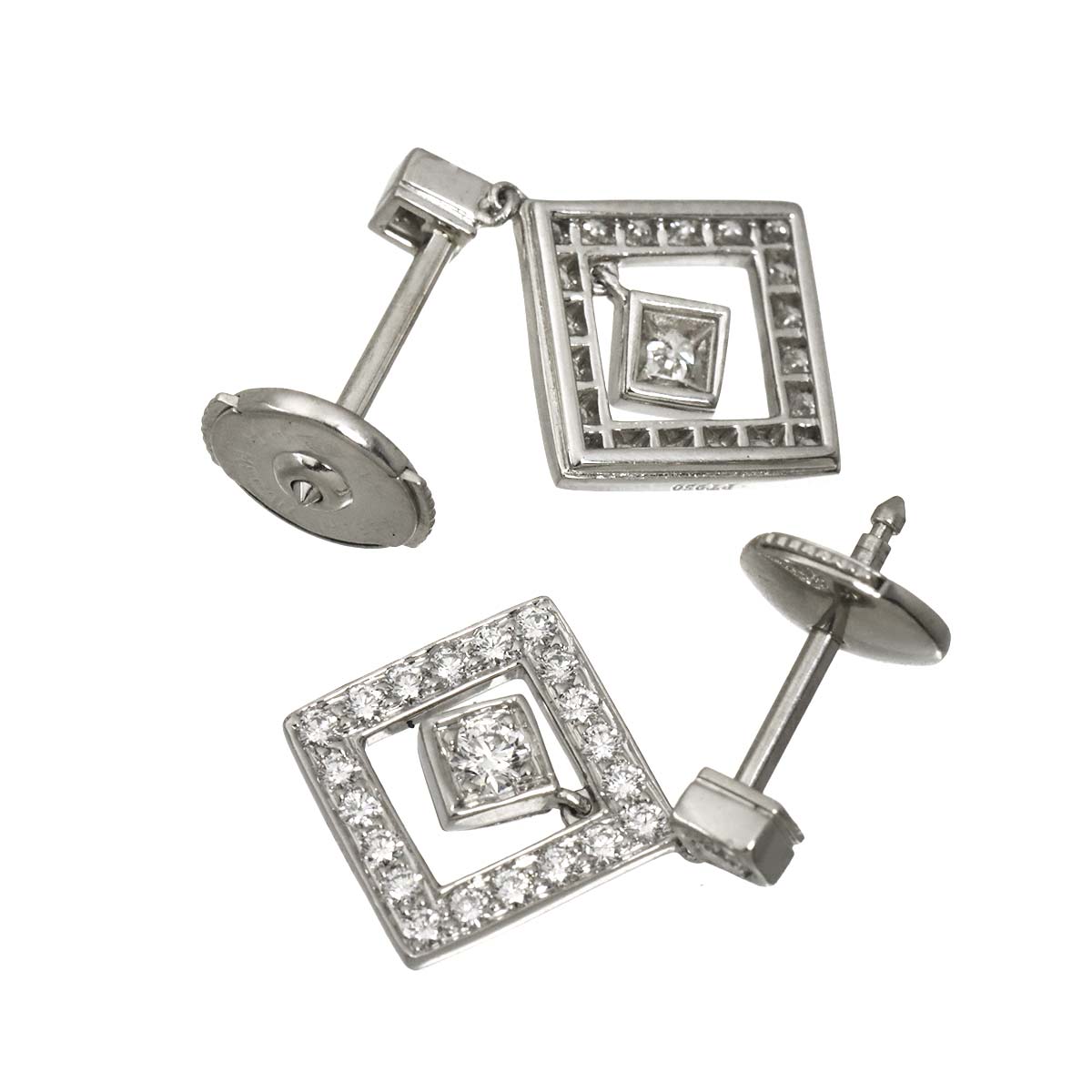 Open Square Diamond Earrings Pierced Pt