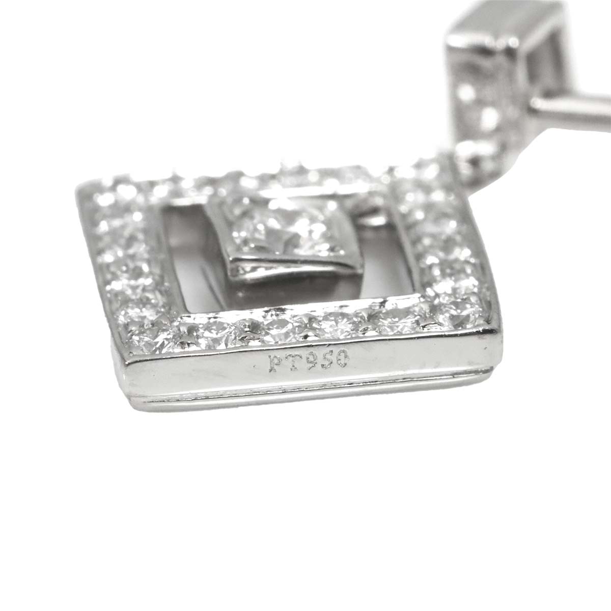 Open Square Diamond Earrings Pierced Pt