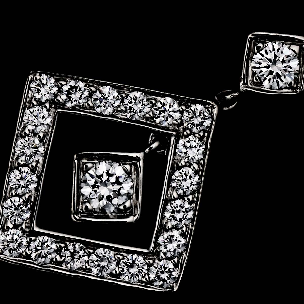 Open Square Diamond Earrings Pierced Pt