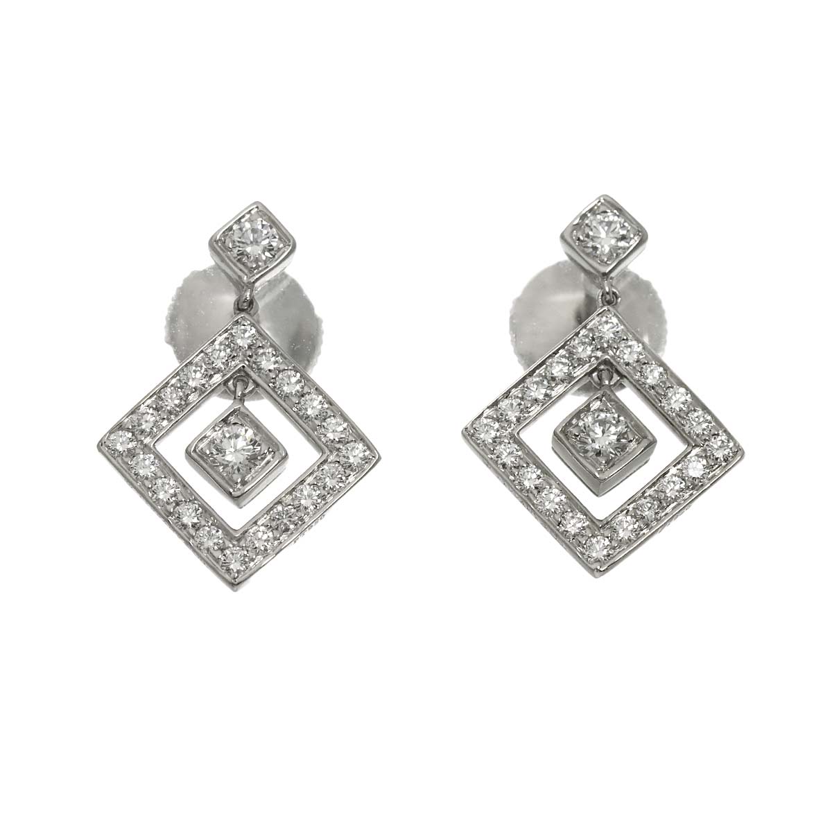 Open Square Diamond Earrings Pierced Pt