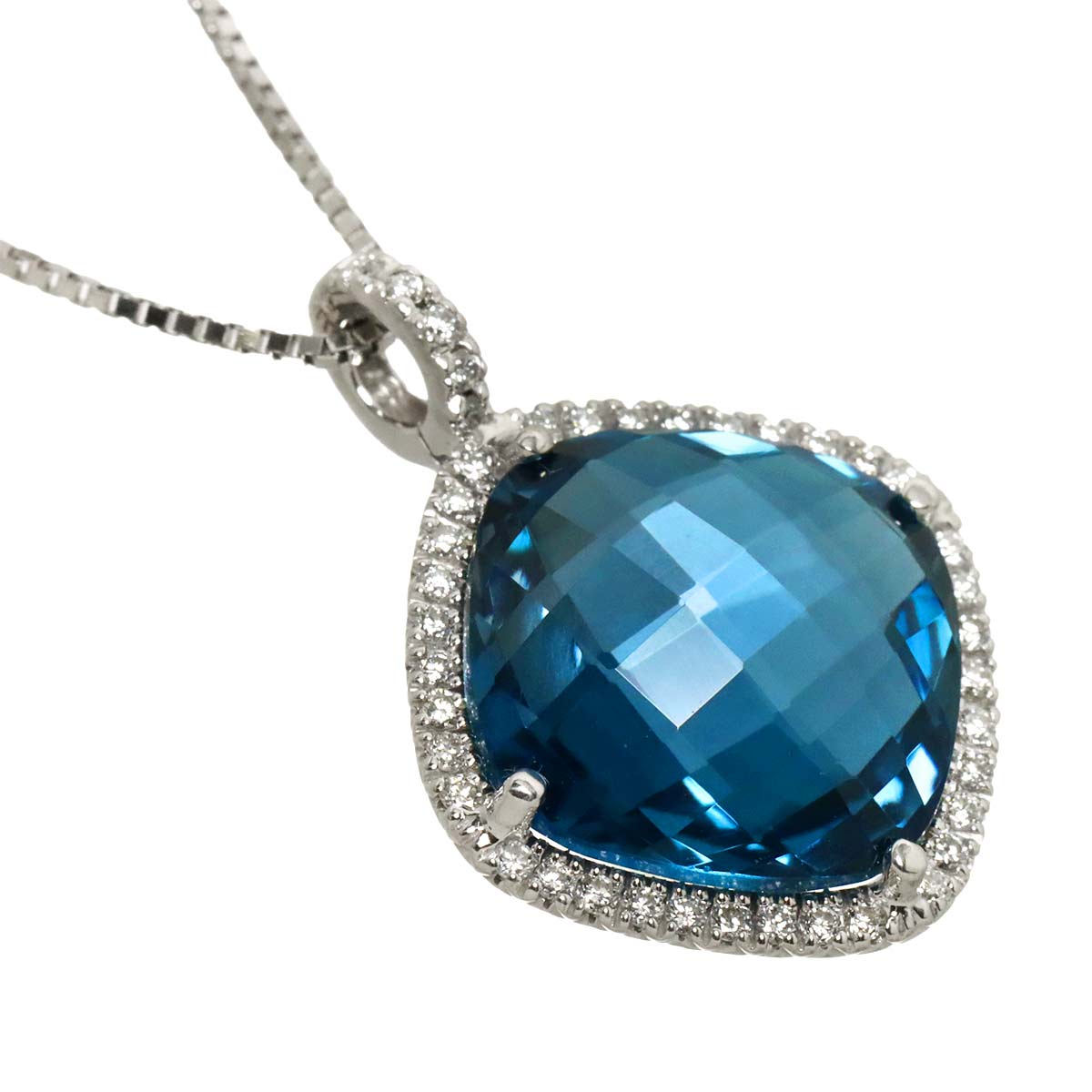 Topaz Diamond Necklace 18K White Gold 750