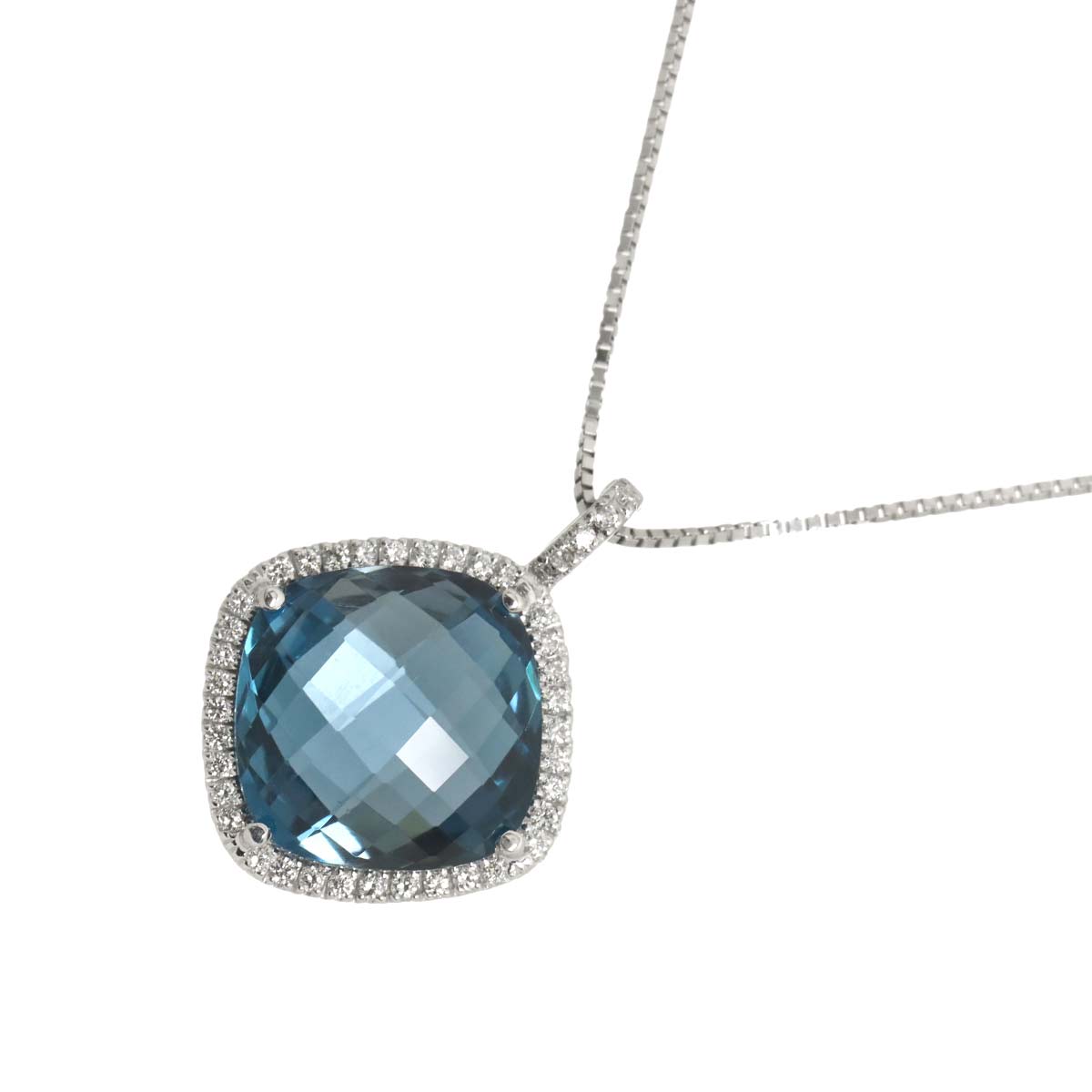 Topaz Diamond Necklace 18K White Gold 750
