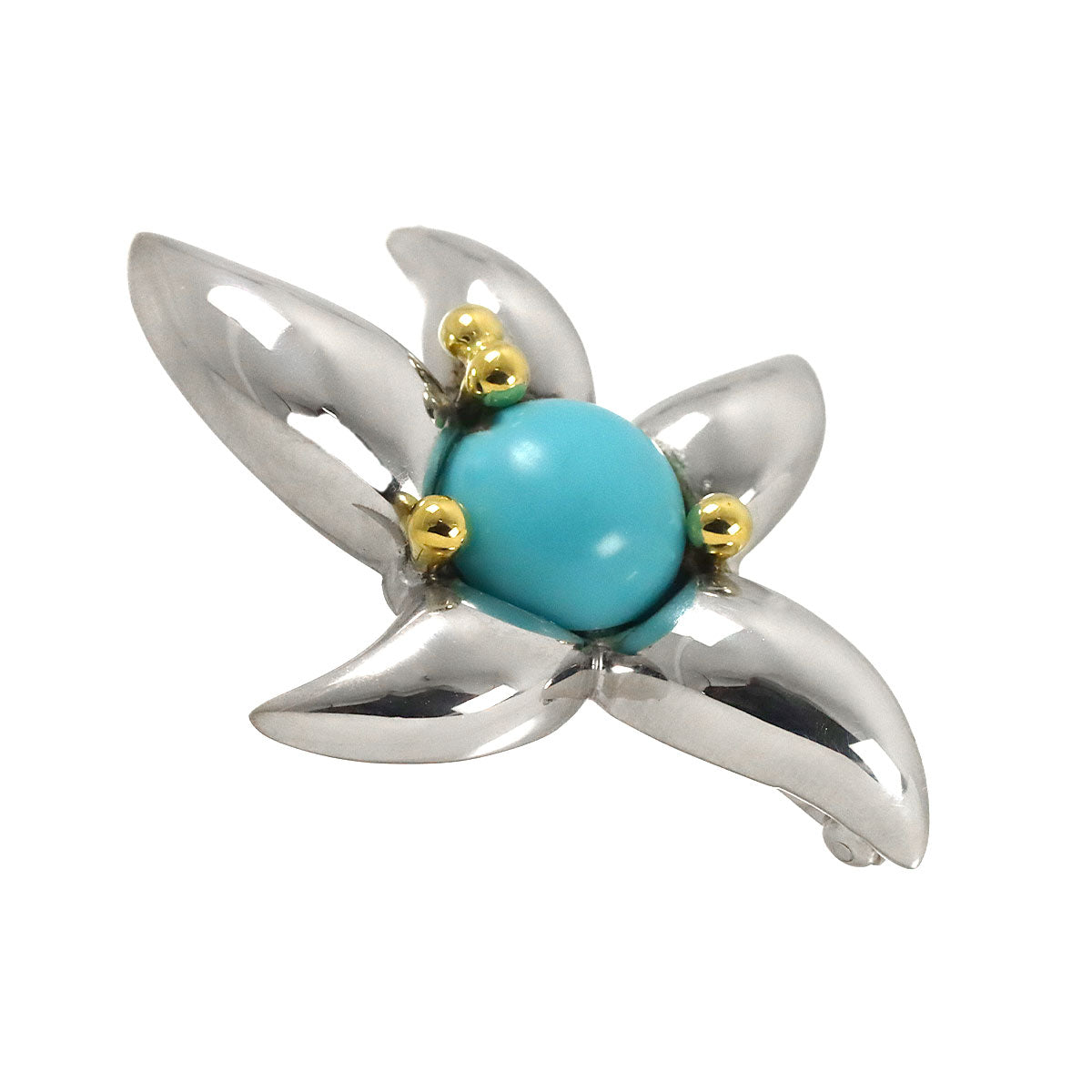 Turquoise Brooch Silver 18K Yellow Gold 750