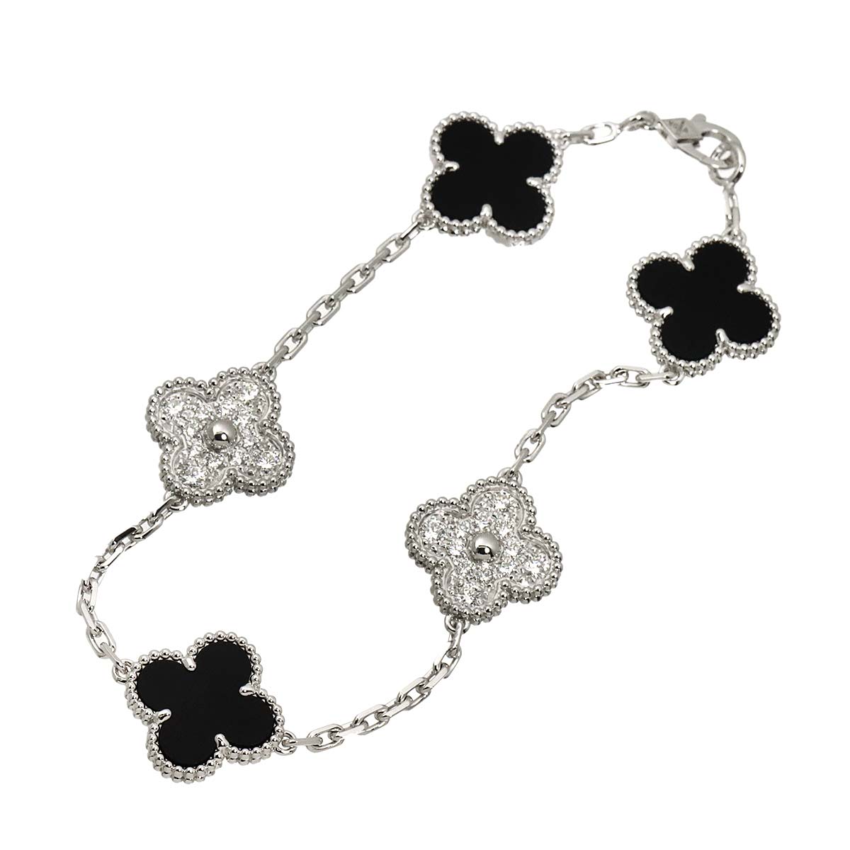 Vintage Alhambra Onyx Diamond Bracelet 18K WG 750