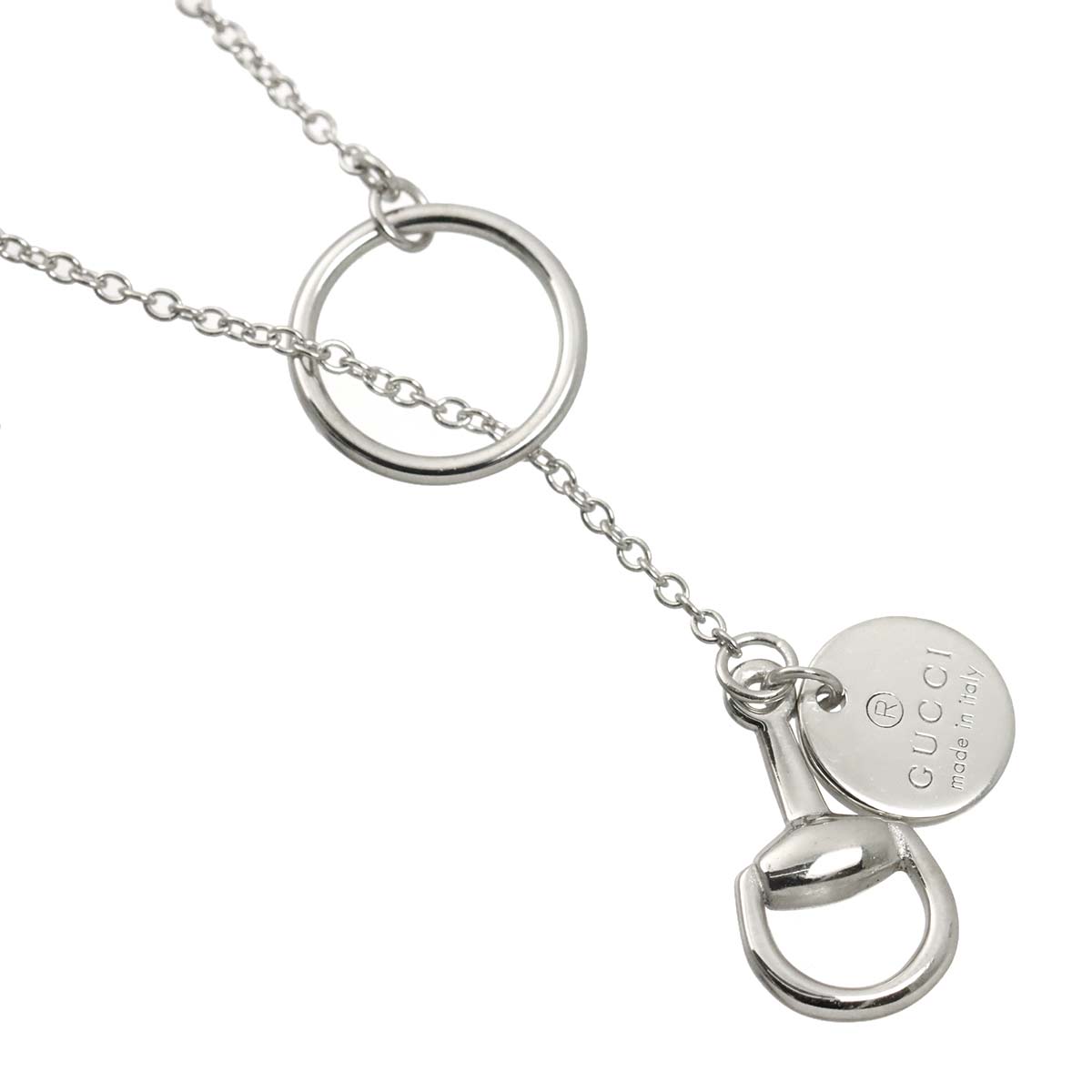 Horsebit Lariat Necklace 18K White Gold 750
