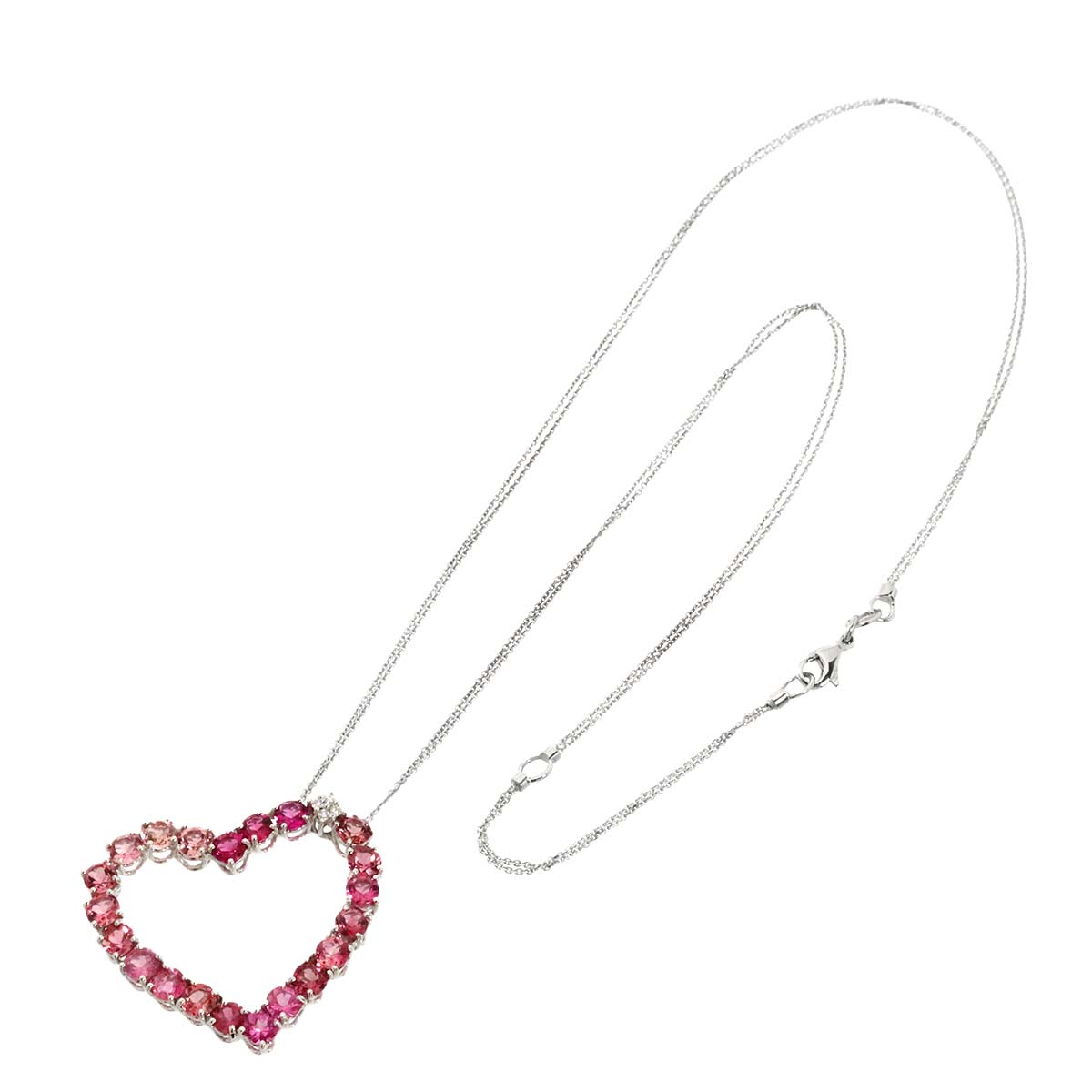 Heart Motif Tourmaline Diamond 0.05ct Necklace 18K WG 750