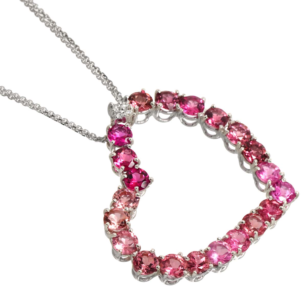 Heart Motif Tourmaline Diamond 0.05ct Necklace 18K WG 750