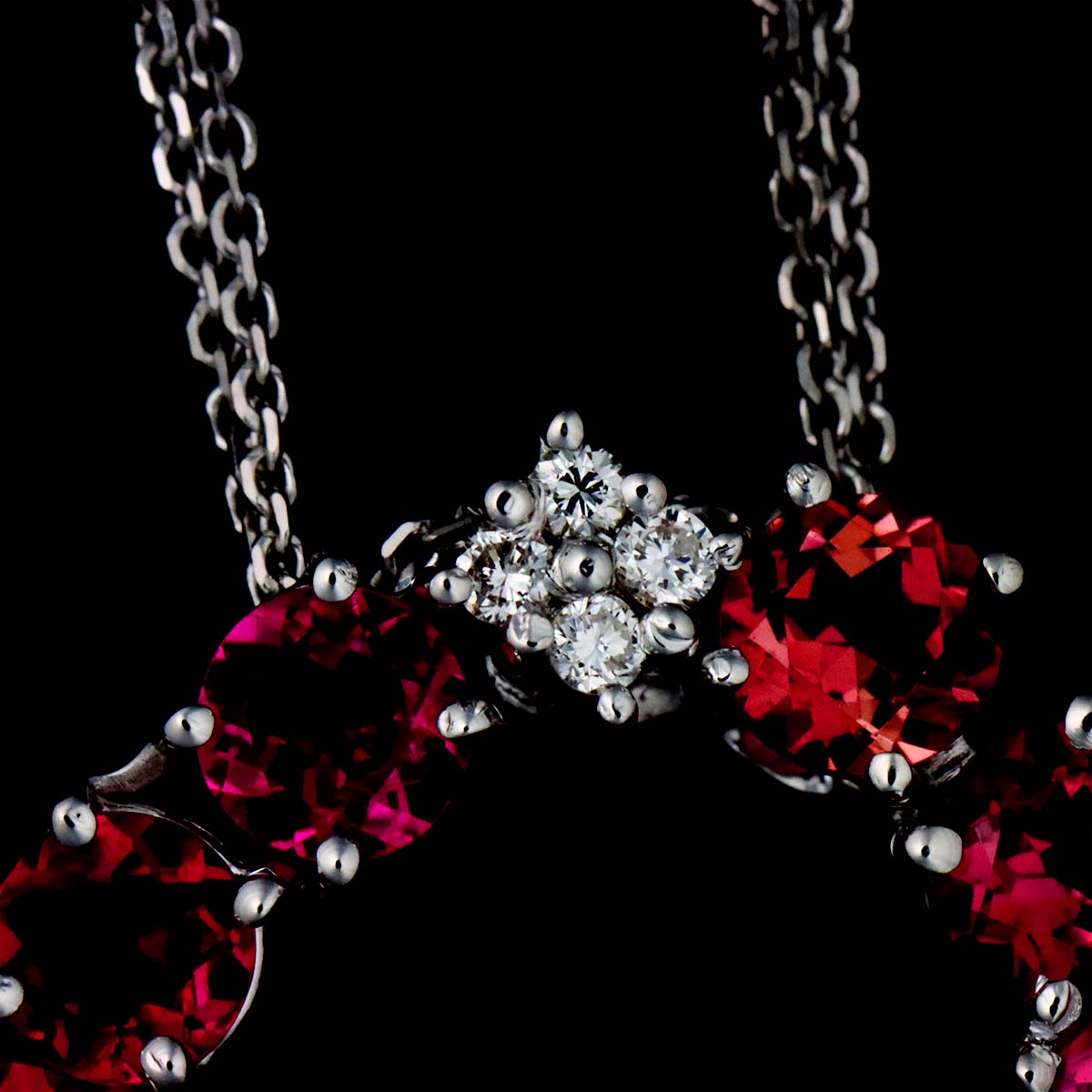 Heart Motif Tourmaline Diamond 0.05ct Necklace 18K WG 750