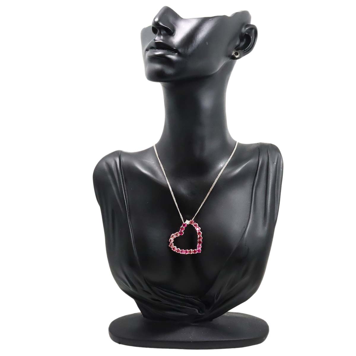 Heart Motif Tourmaline Diamond 0.05ct Necklace 18K WG 750