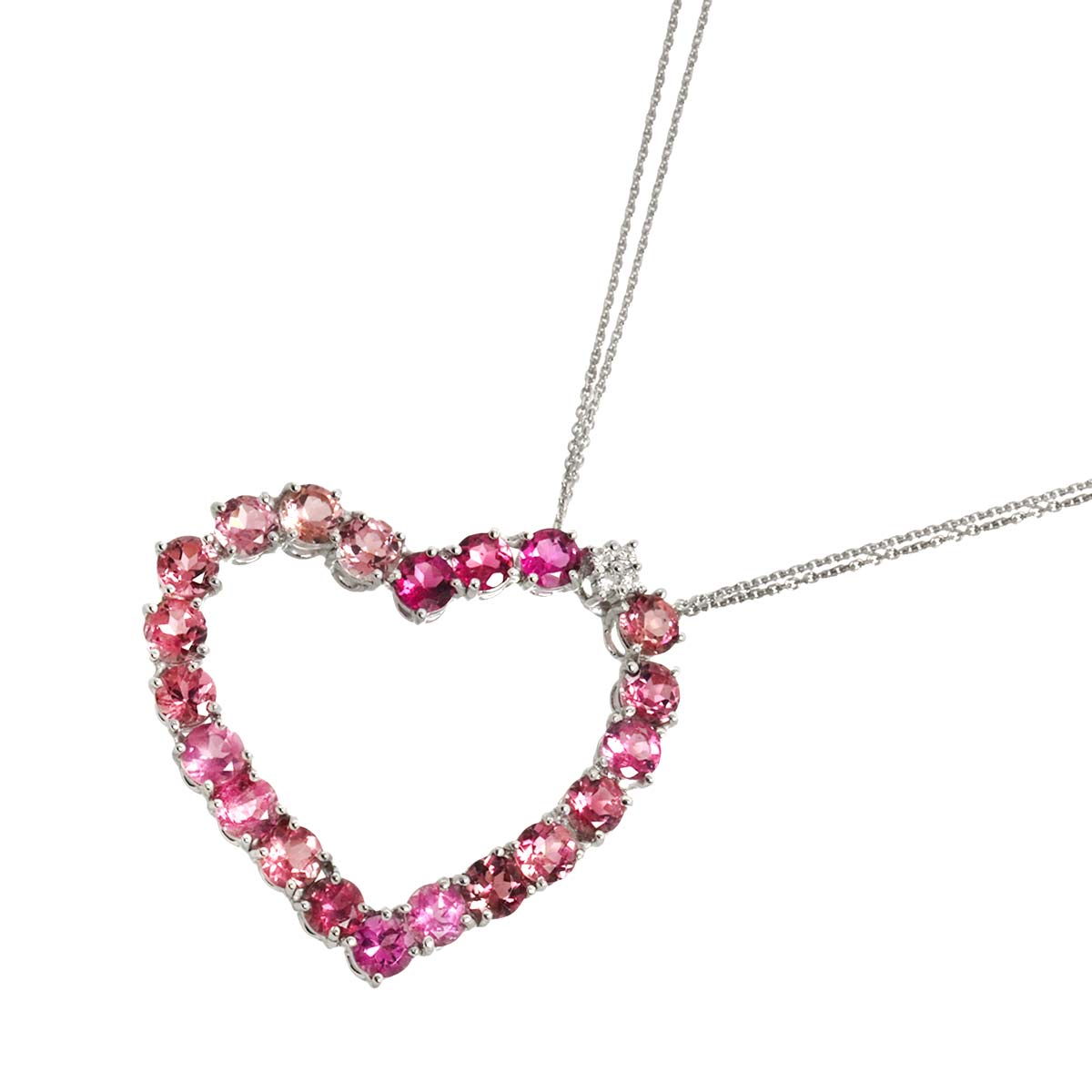 Heart Motif Tourmaline Diamond 0.05ct Necklace 18K WG 750