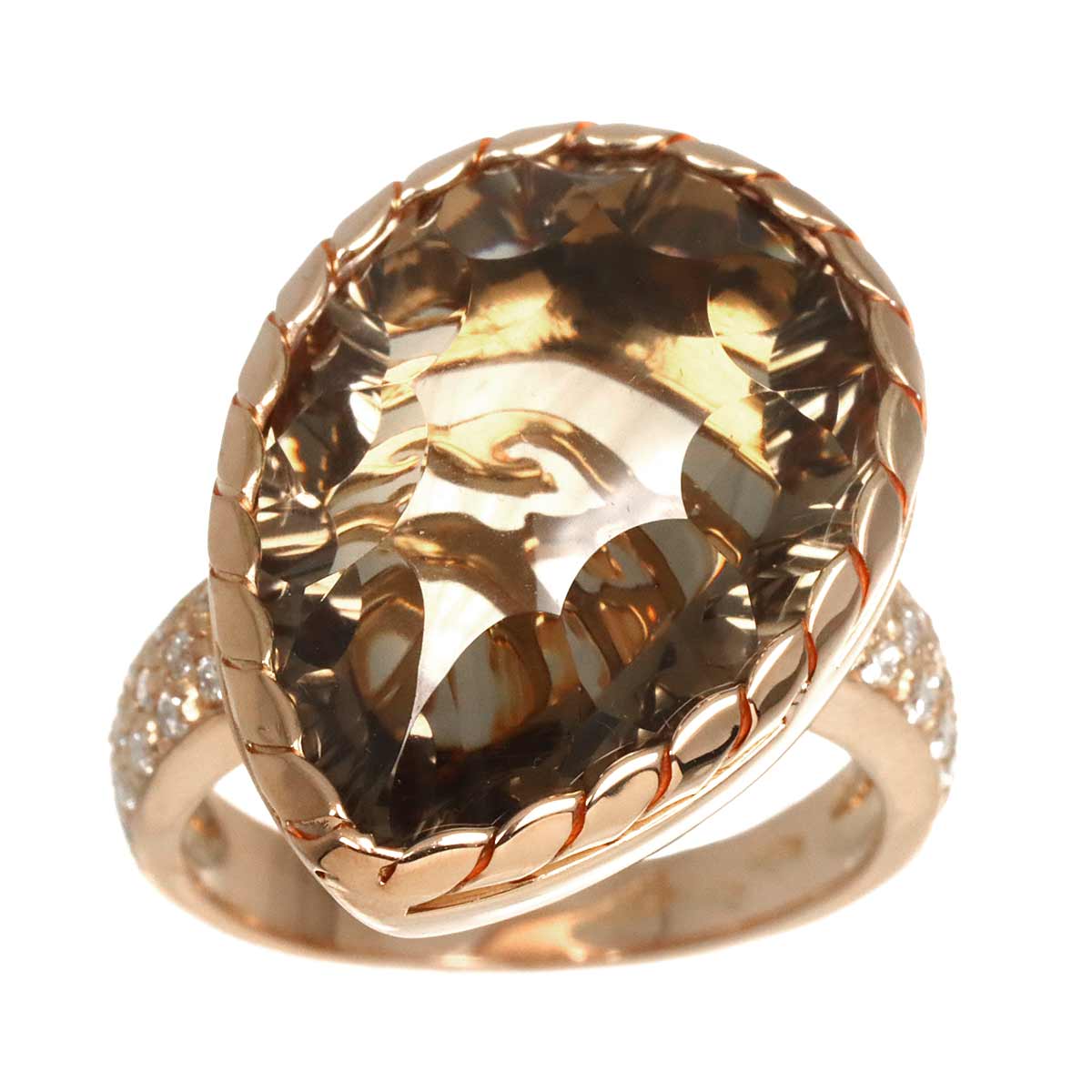 Quartz Diamond Ring 18K PG 750 size6(US)