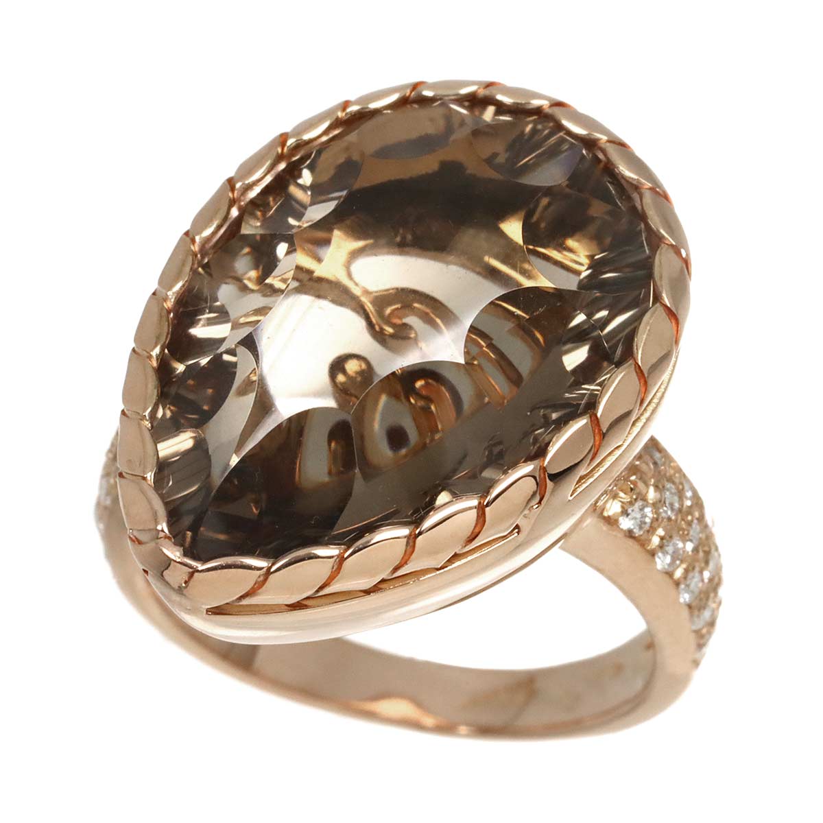 Quartz Diamond Ring 18K PG 750 size6(US)