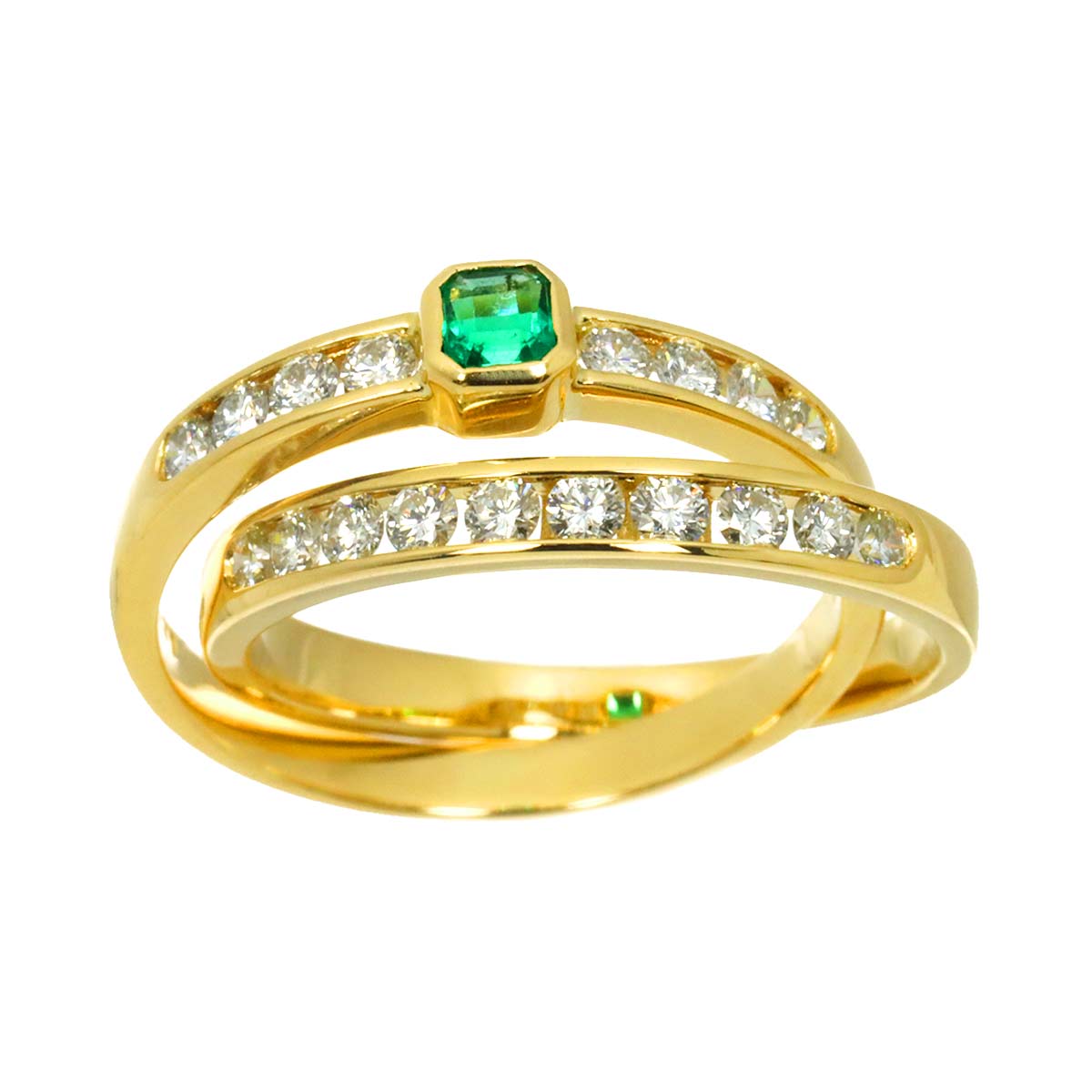 Emerald Diamond 0.69ct Ring 18K YG 750 Size7.5(US)