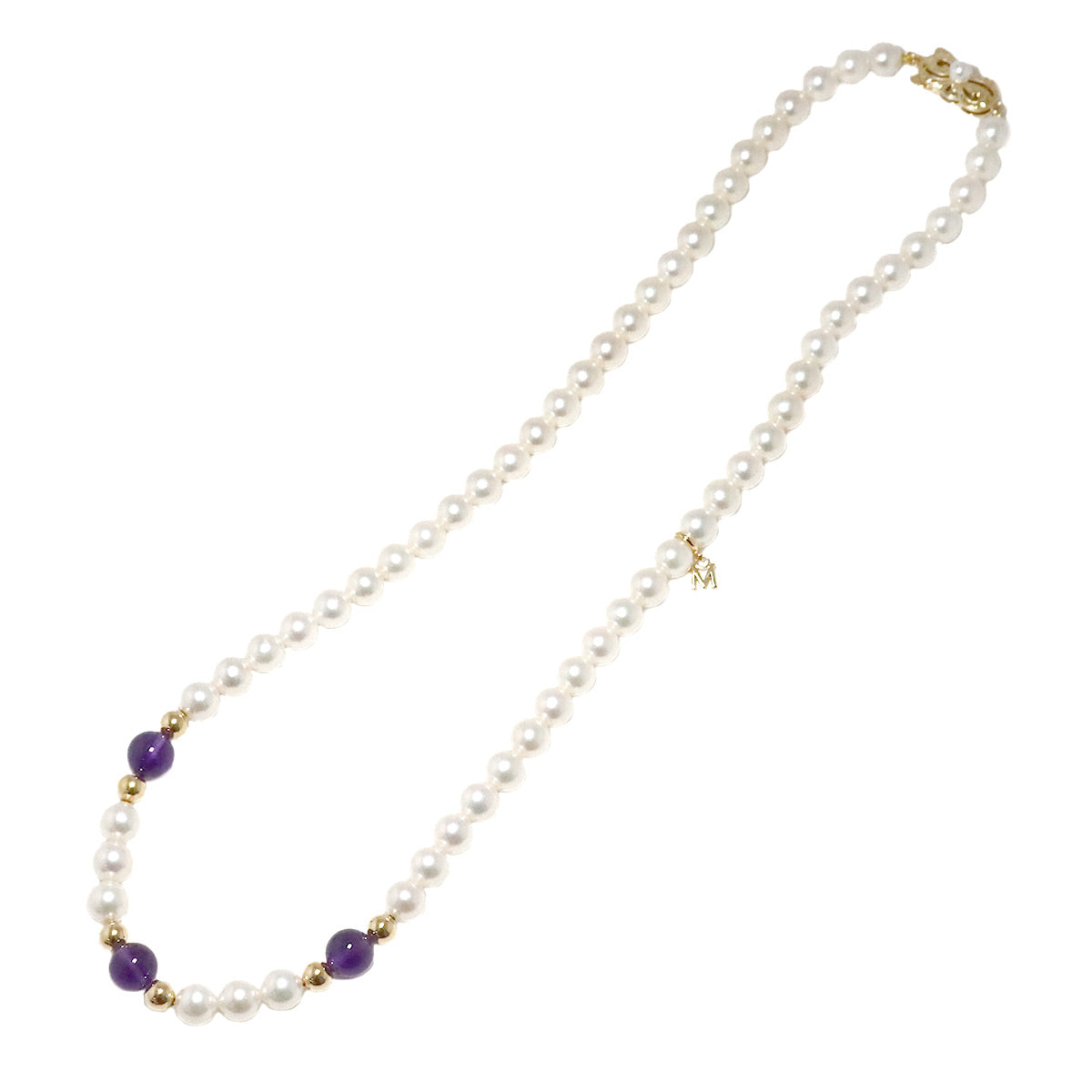 Akoya Pearl 7.0-6.5mm Amethyst Necklace 18K Yellow Gold 750