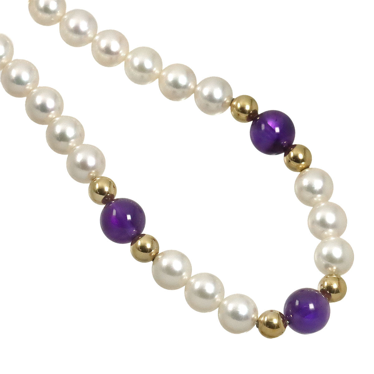 Akoya Pearl 7.0-6.5mm Amethyst Necklace 18K Yellow Gold 750