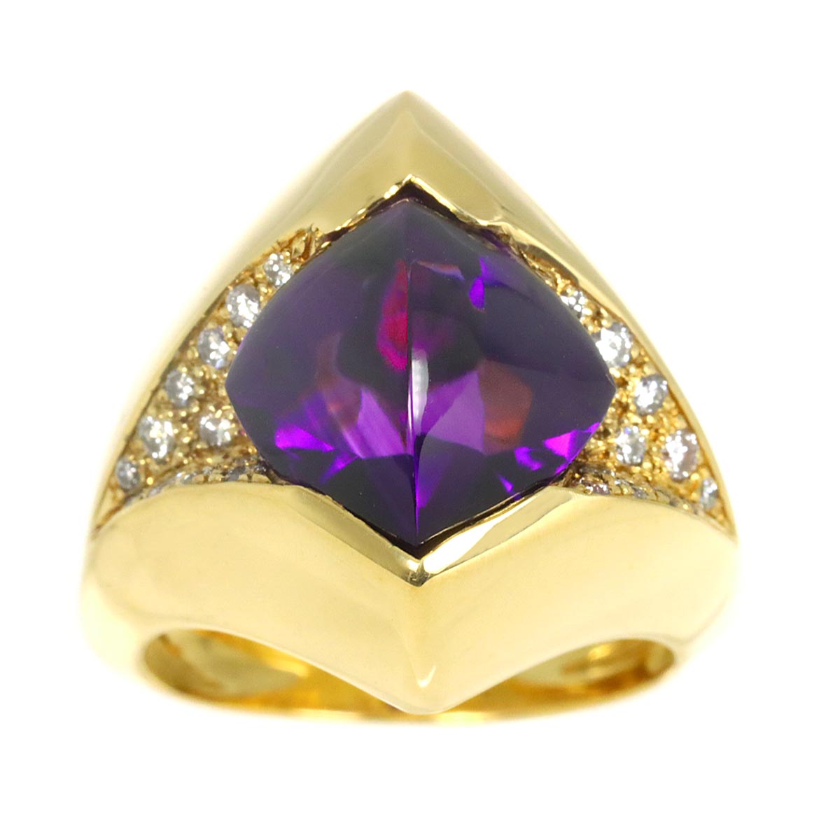 Amethyst Diamond Ring 18K YG Size5.25-5.5