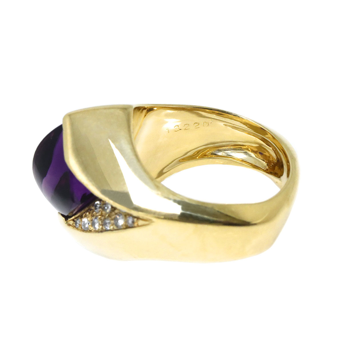 Amethyst Diamond Ring 18K YG Size5.25-5.5