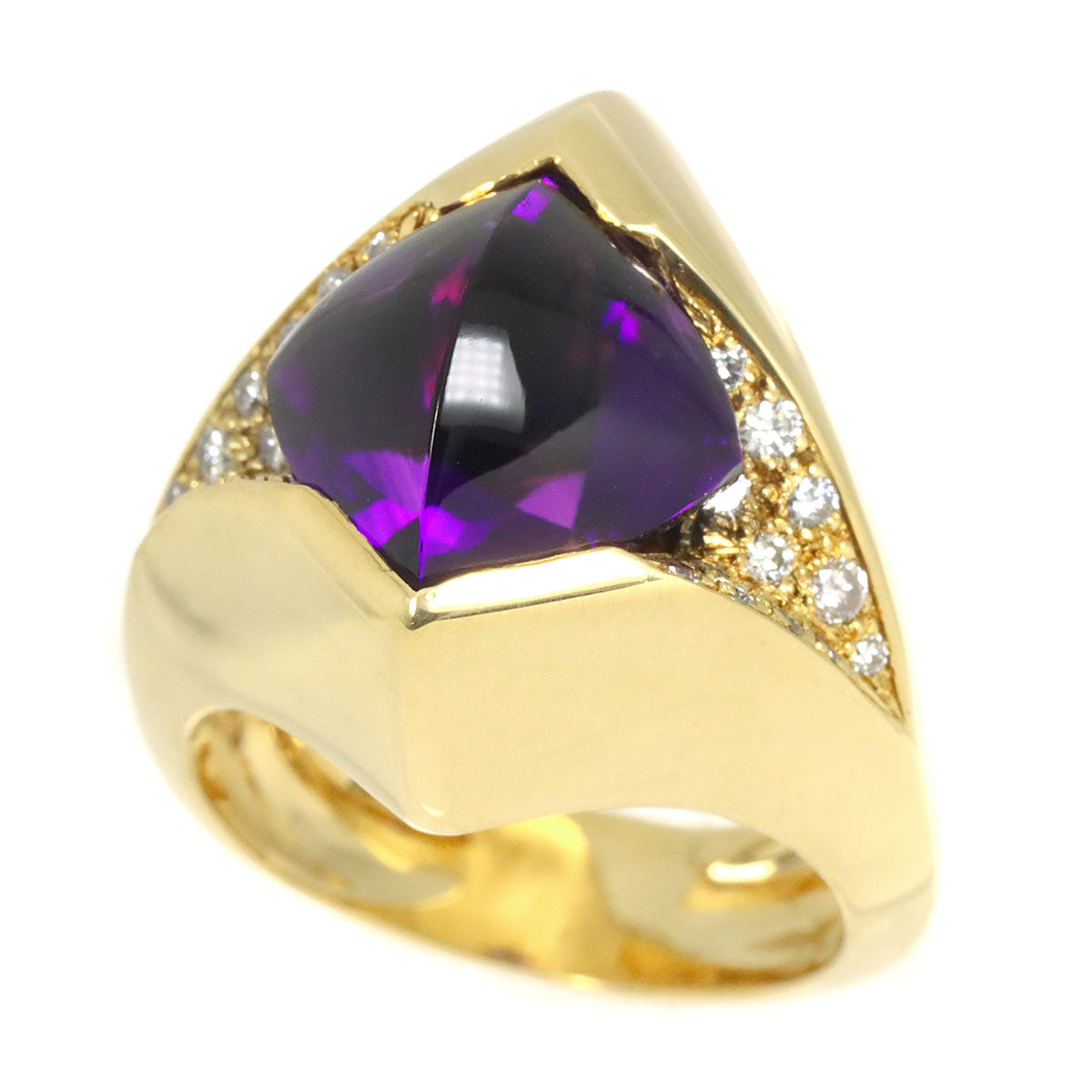 Amethyst Diamond Ring 18K YG Size5.25-5.5
