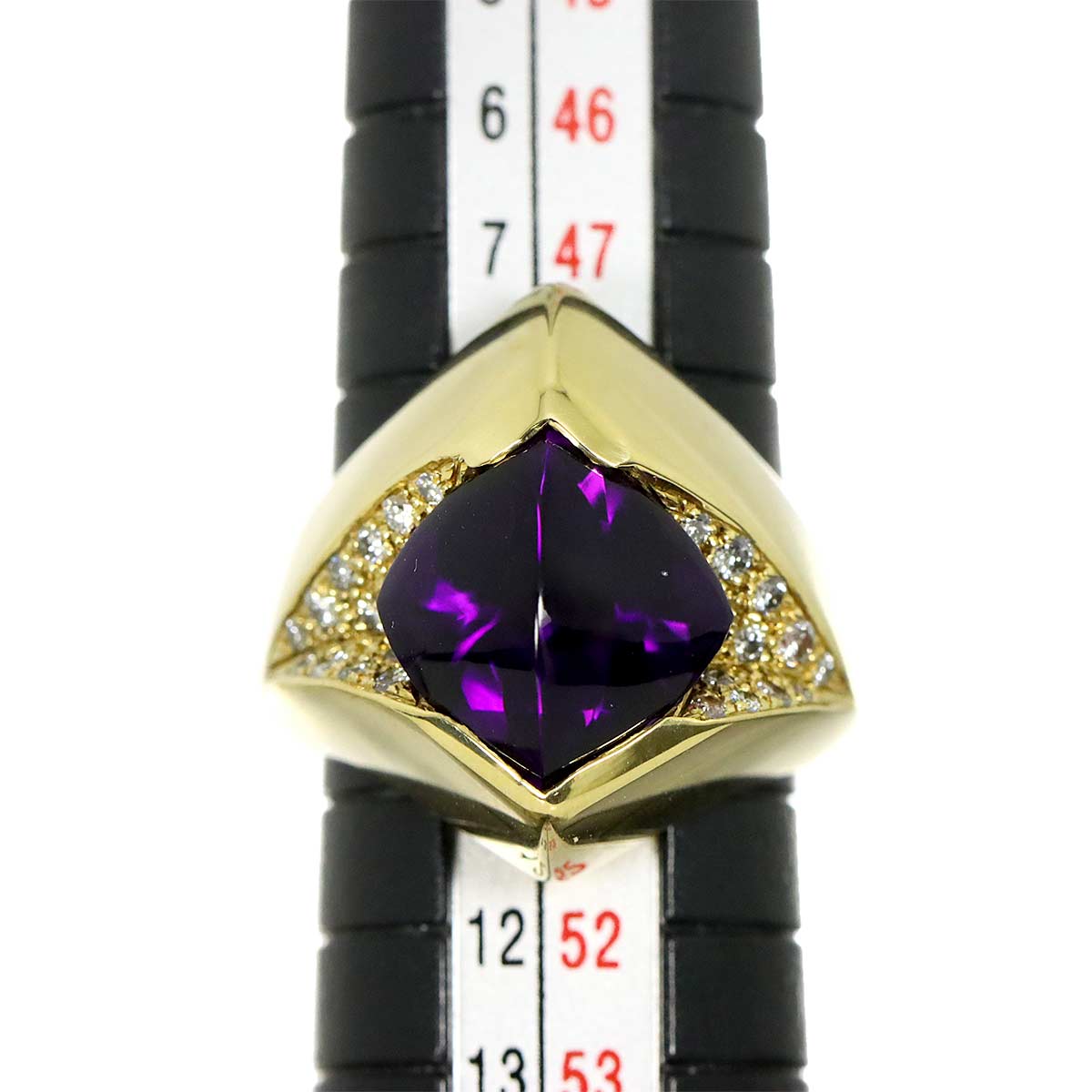 Amethyst Diamond Ring 18K YG Size5.25-5.5