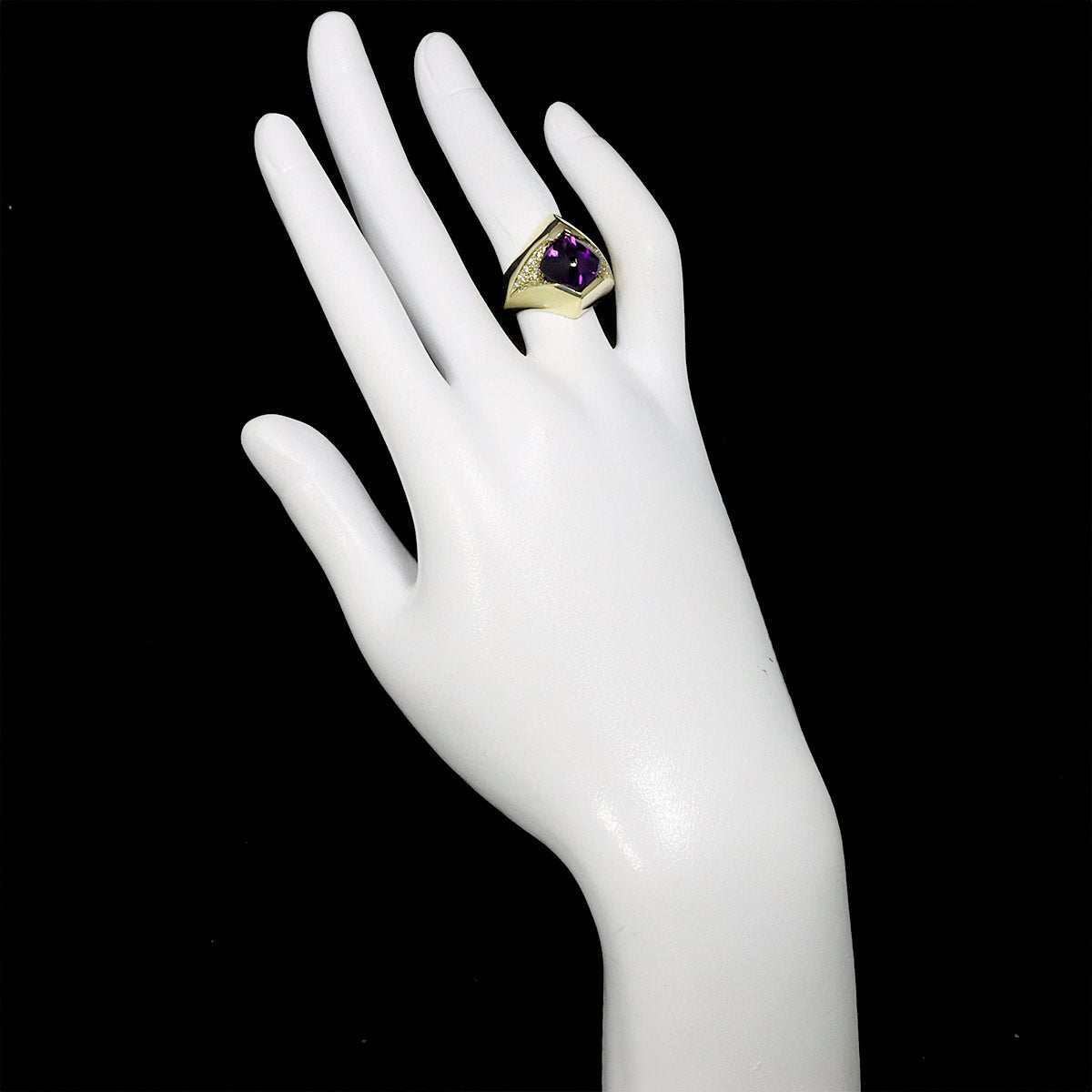 Amethyst Diamond Ring 18K YG Size5.25-5.5