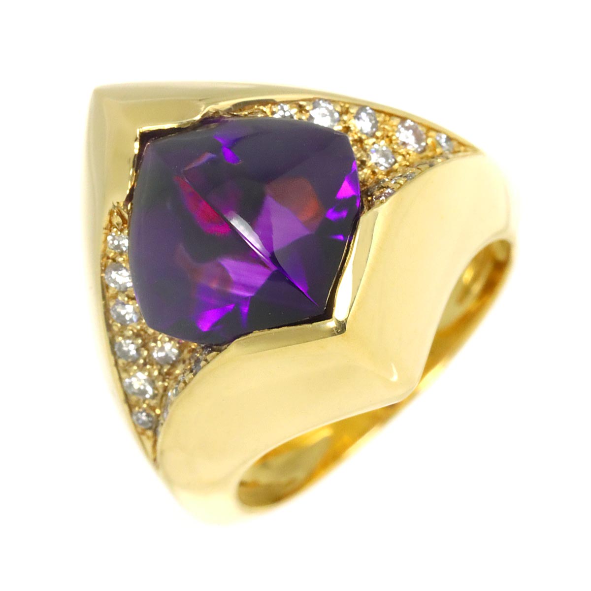 Amethyst Diamond Ring 18K YG Size5.25-5.5