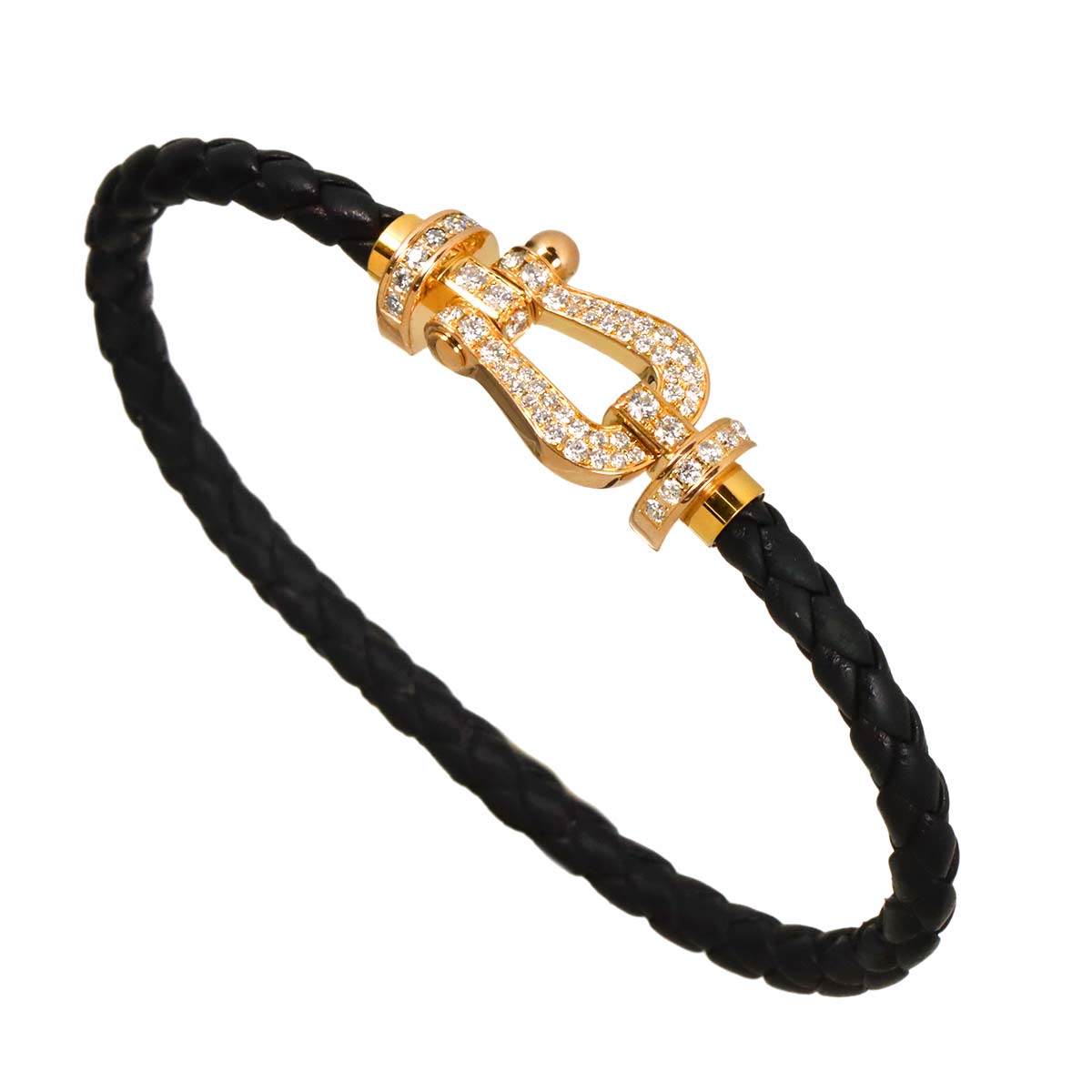 Force 10 LM Diamond Bracelet 18K PG 750 Leather Steel size18