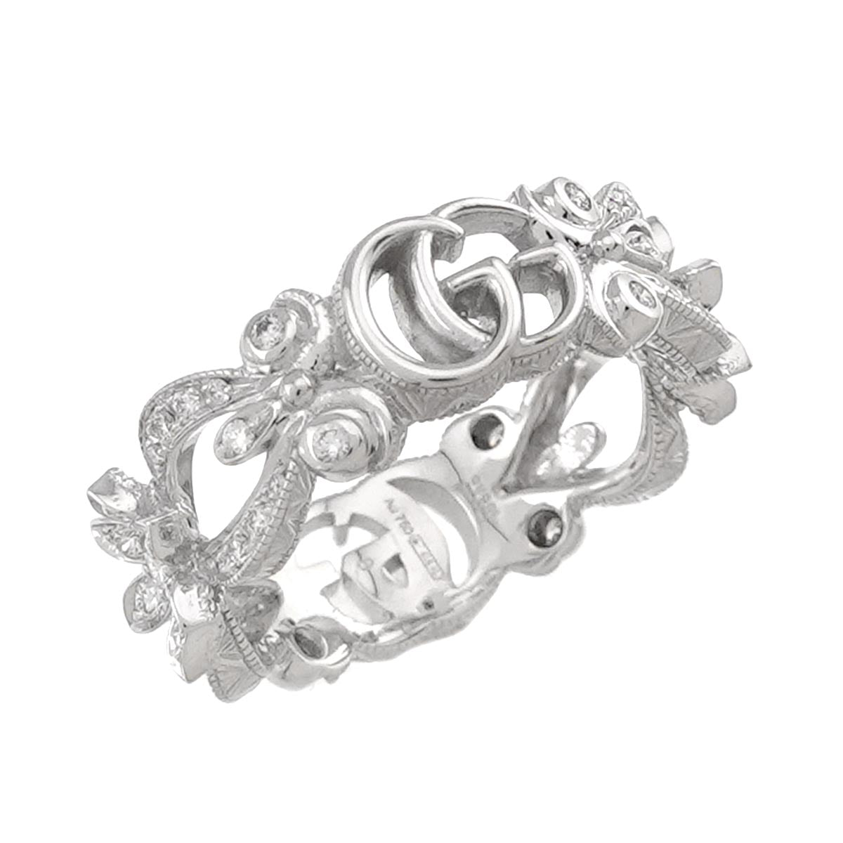 Flora Ring Diamond 18K White Gold 750 Size8 4-4.5(US)
