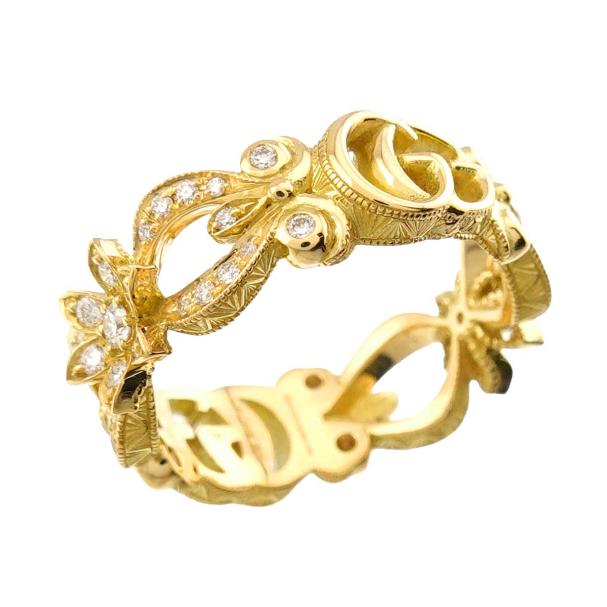 Flora Ring Diamond 18K Yellow Gold 750 Size8 4.5(US)