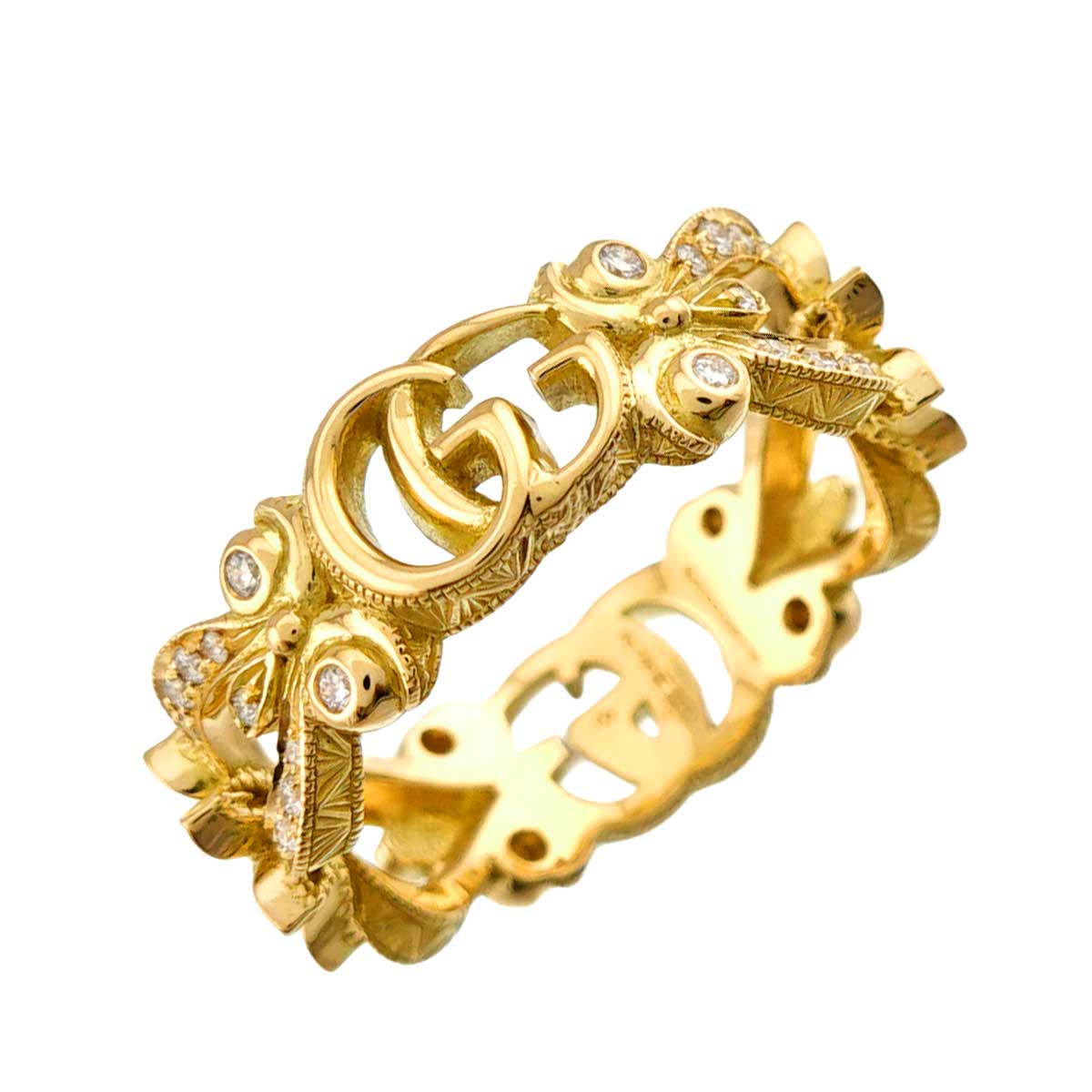 Flora Ring Diamond 18K Yellow Gold 750 Size8 4.5(US)