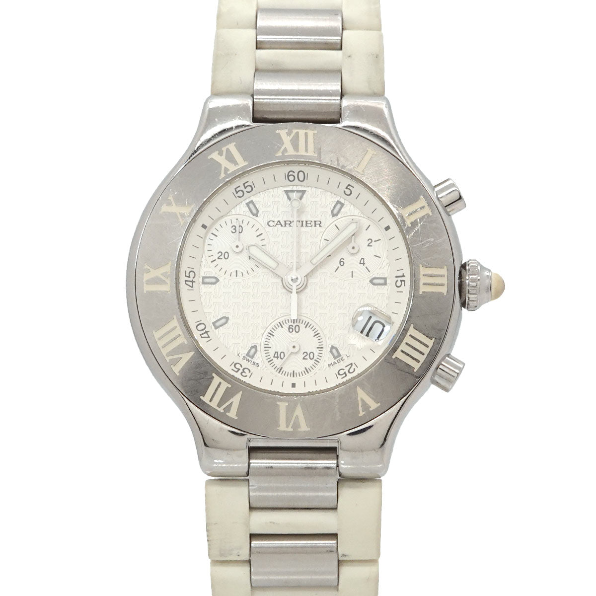 Must 21 Chronoscaph W10184U2 Date Quartz White Dial Mens