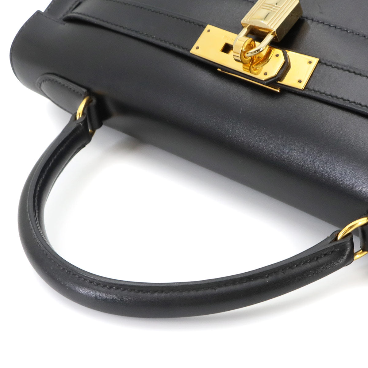 Kelly 32 Box calf Black Hand Bag Vintage Purse